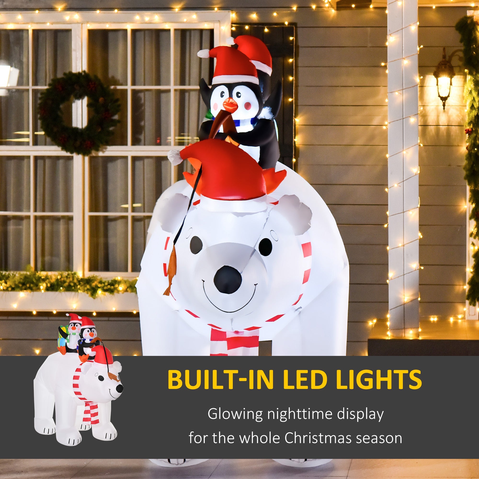 7 ft Polar Bear and Penguins  Inflatable, LED Lighted Outdoor Holiday Blow Up Yard Decoration