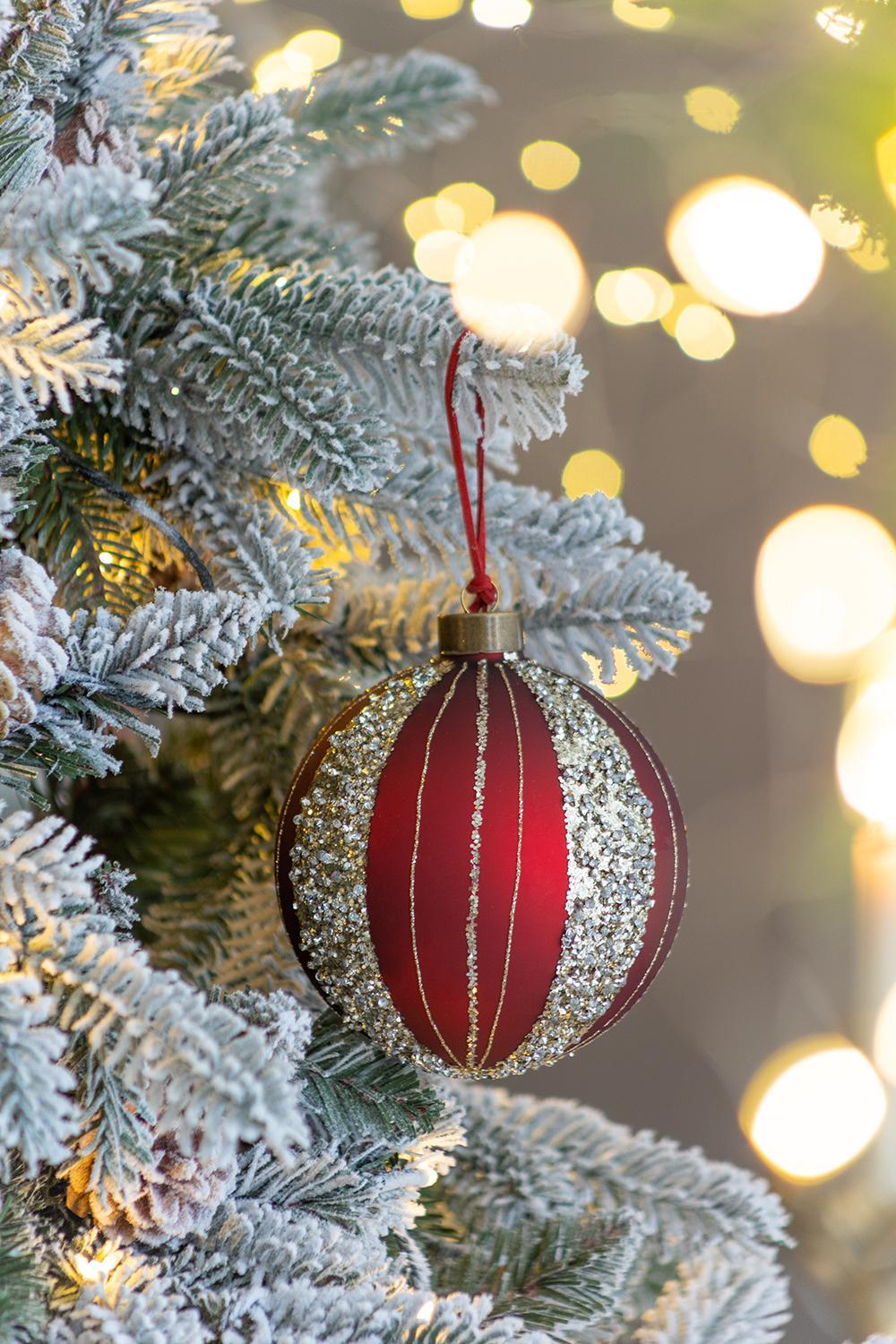 Red with Silver  Christmas Ball Ornaments, Set of 4