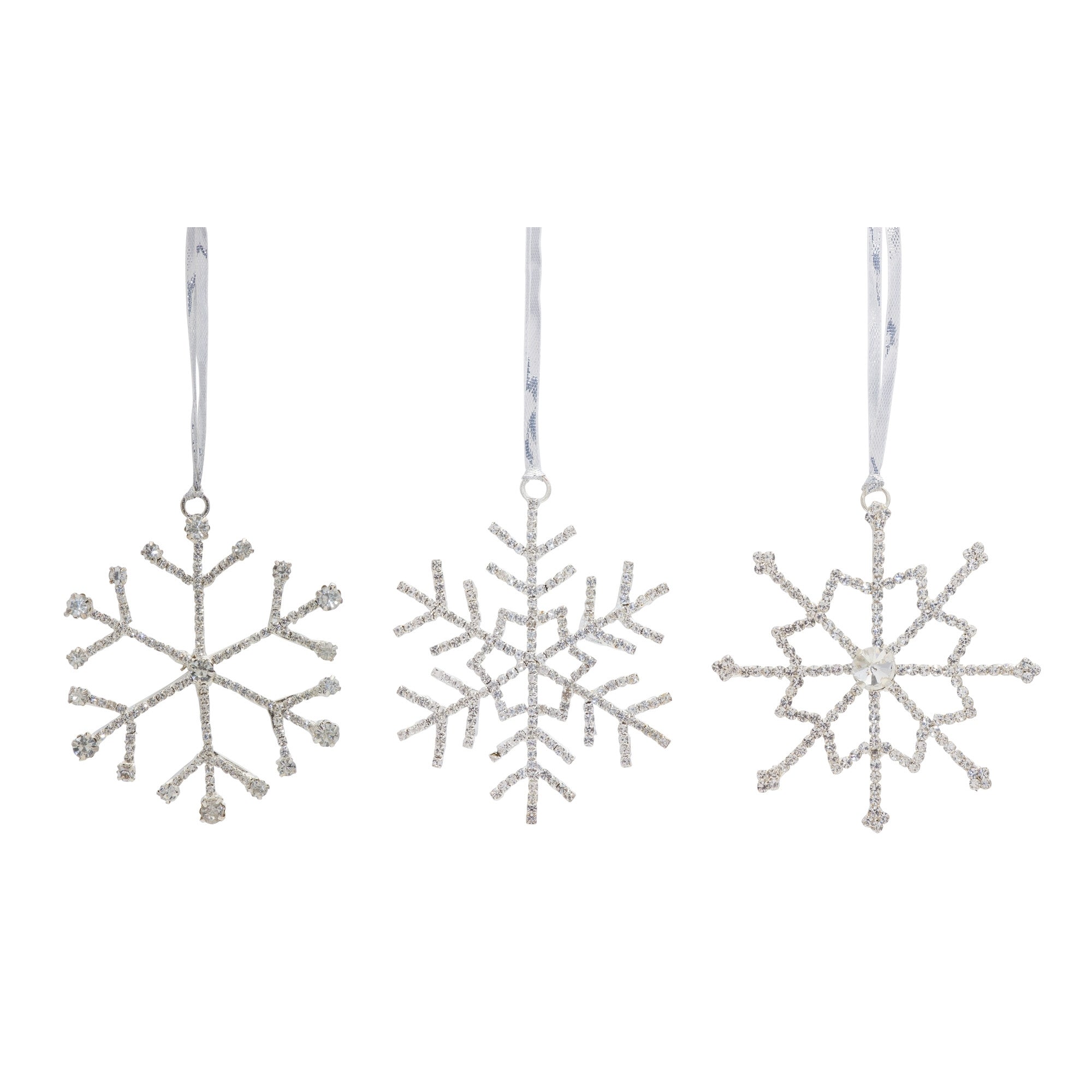 Jeweled Metal Snowflake with Ribbon Hanger (Set of 12)