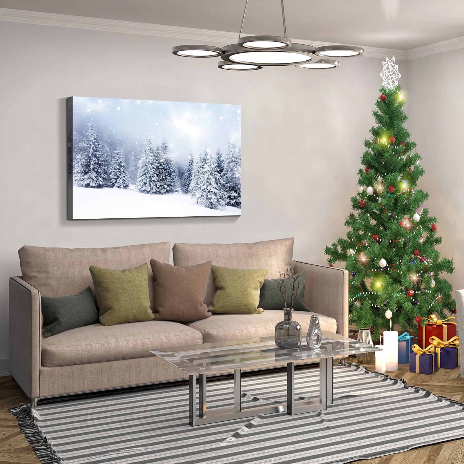 Framed Canvas Wall Art Decor - Winter Pine Forest