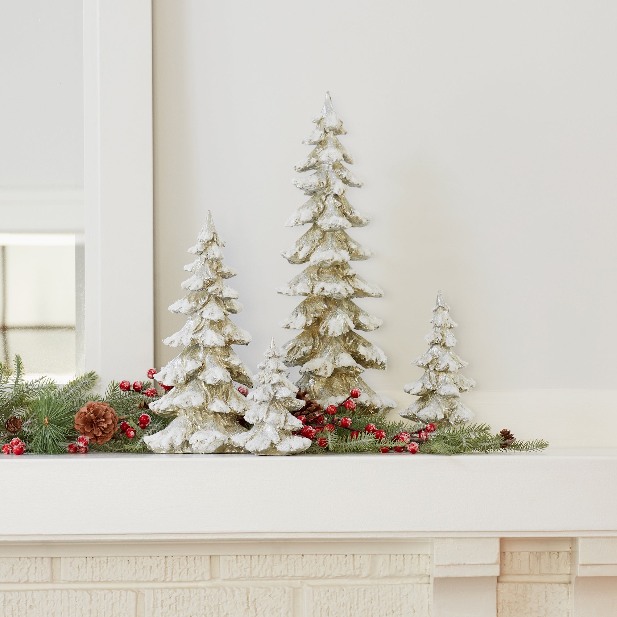 Gold Flocked Pine Tree Decor (Set of 4)