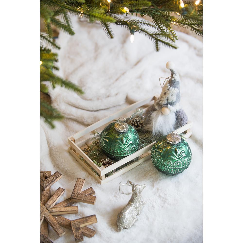 Green Etched Christmas Ball Ornaments,  Set of 6