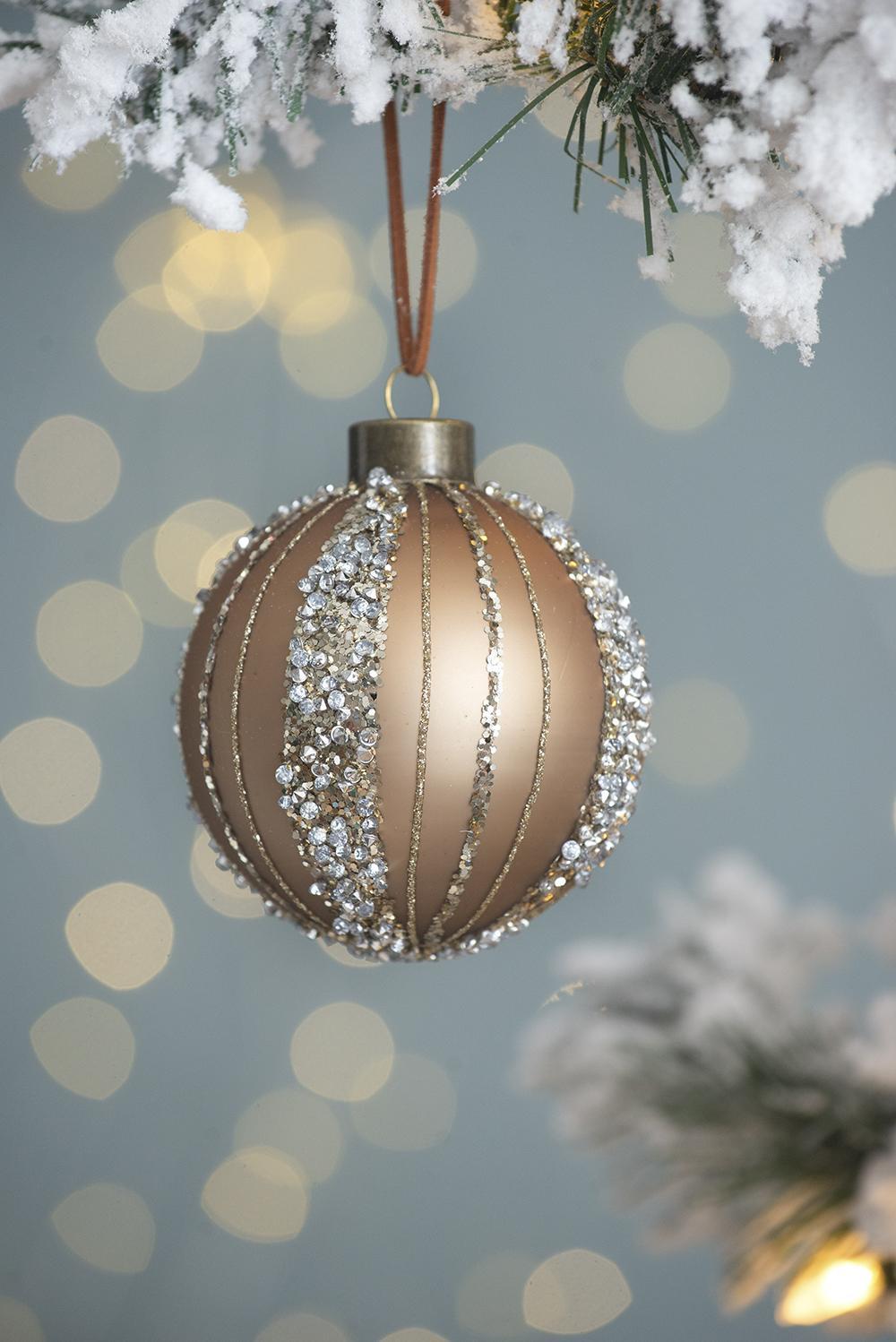 Gold with Silver Glitter Christmas Ball Ornaments, Set of 4