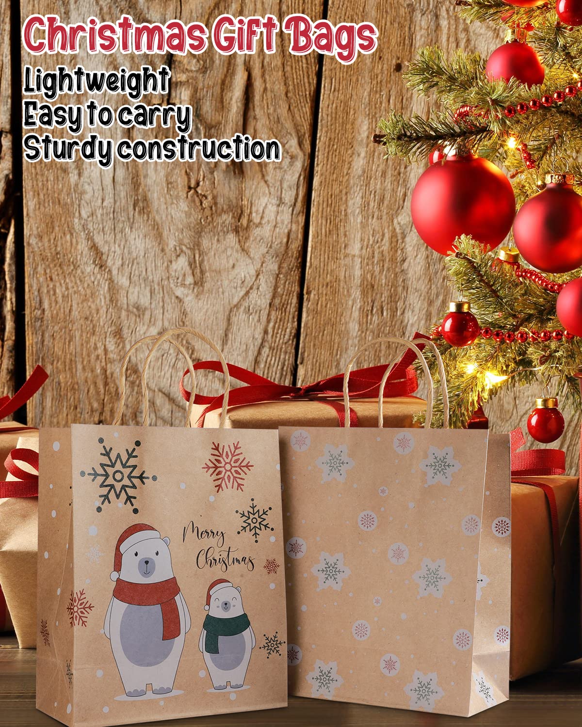 24 Pack Reusable Christmas Kraft Gift Bags, Perfect for Holidays and Festive Gifting.