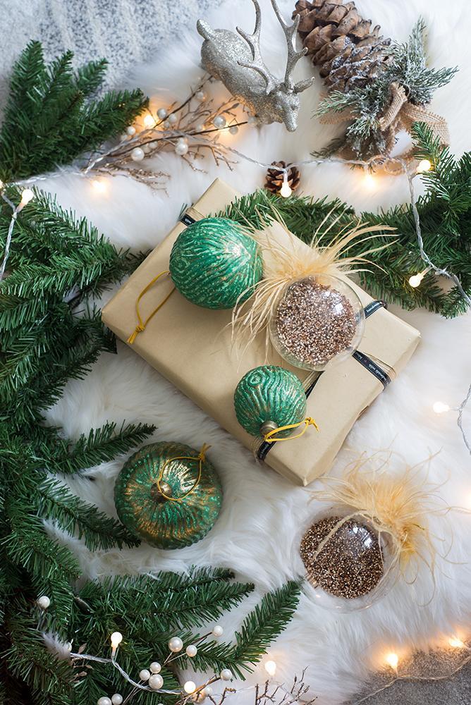 Clear with Gold Glitter Christmas Ball Ornaments, Set of 6