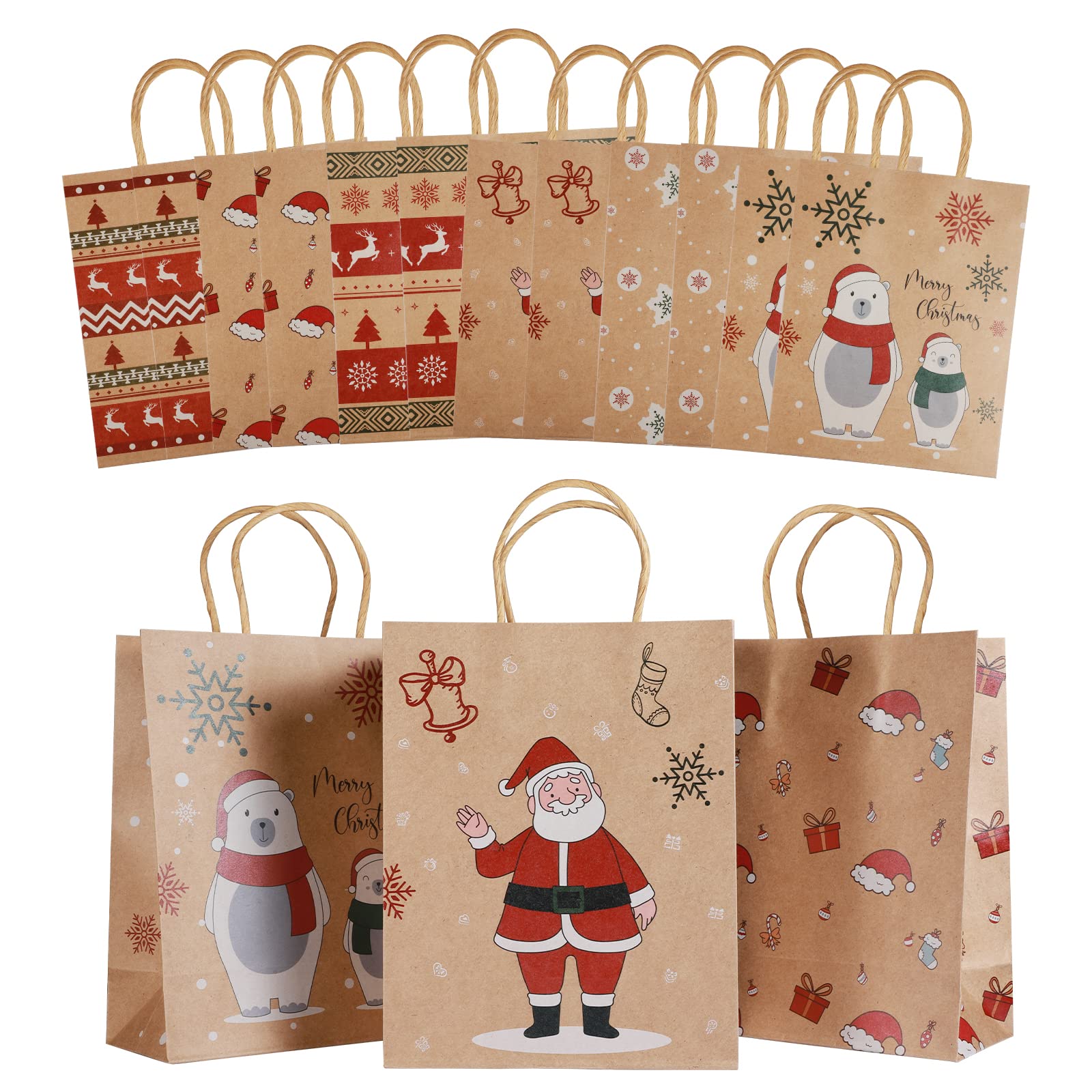 24 Pack Reusable Christmas Kraft Gift Bags, Perfect for Holidays and Festive Gifting.