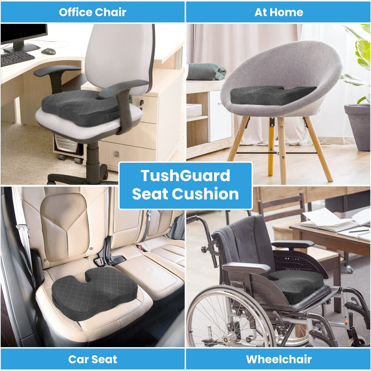 Seat Cushion - Memory Foam Cushion for Office Chair, Car Seat, Airplane