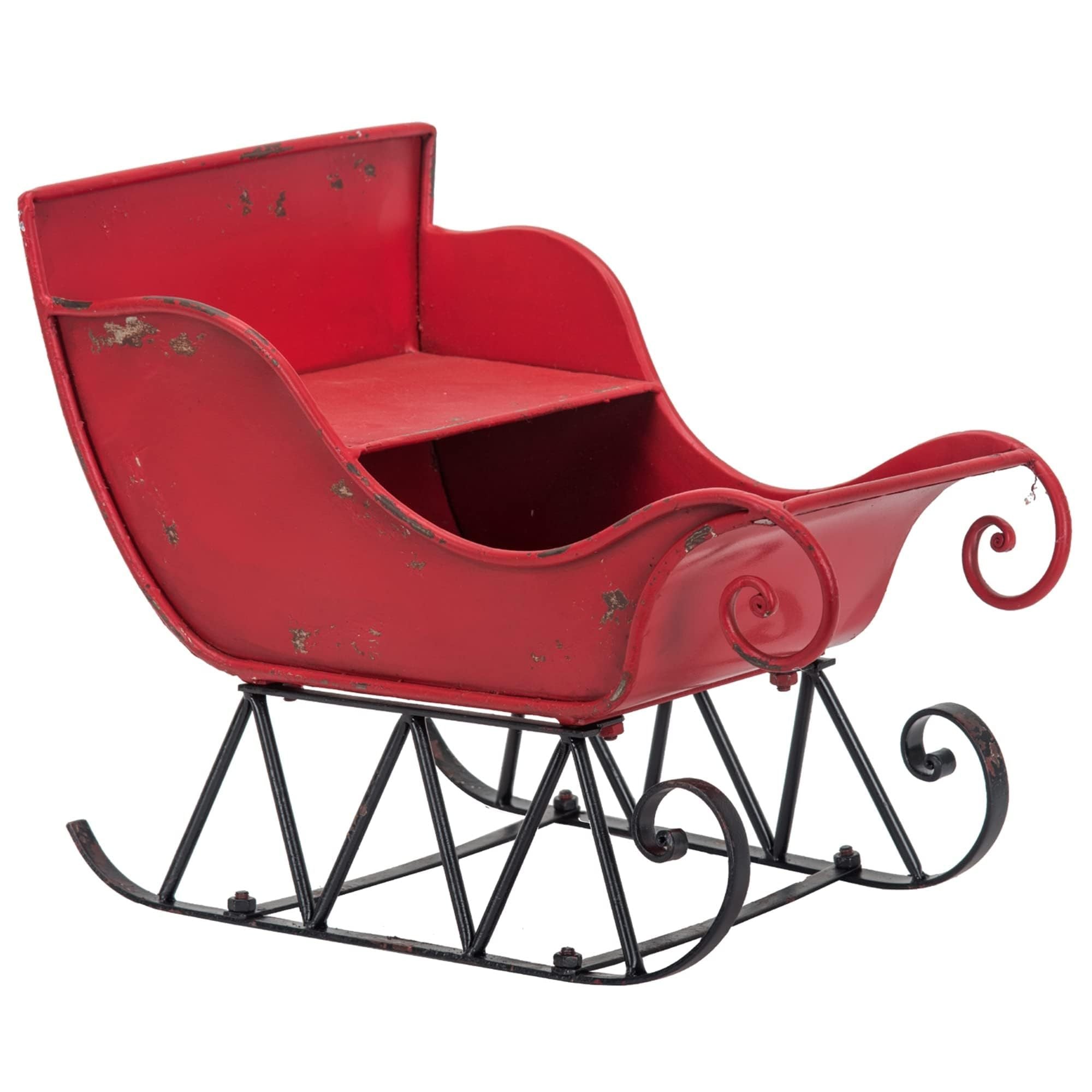 Iron Red/Black Sleigh Large, Distressed Christmas Santa Sleigh Holiday Decoration