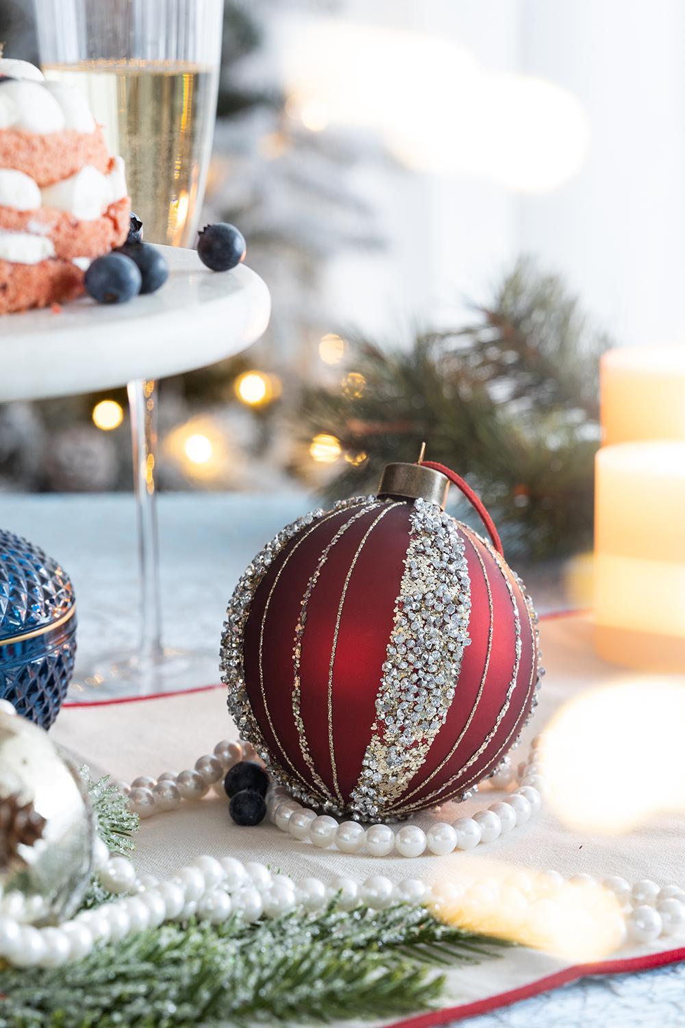 Red and Silver Glitter Christmas Ball Ornaments, Set of 6