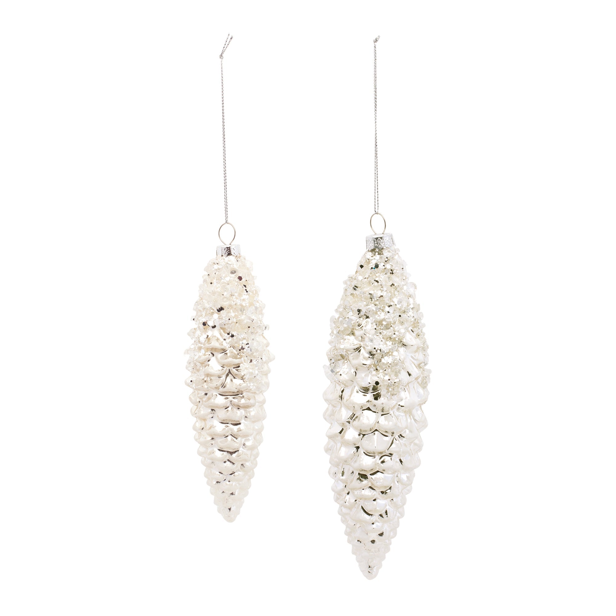 White Frosted Pinecone Drop Ornament (Set of 12)