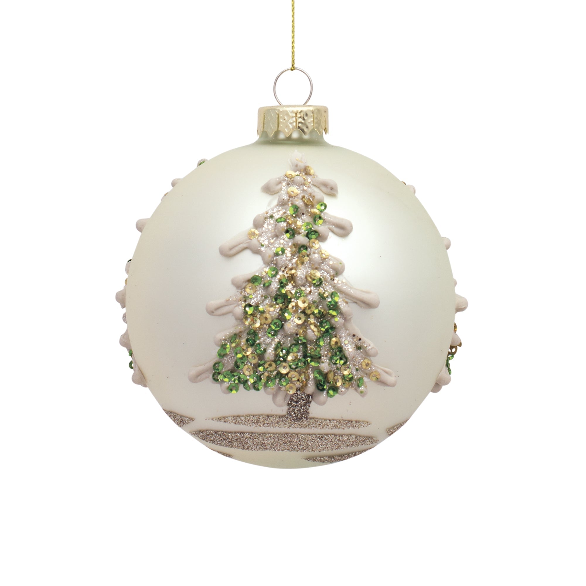 Painted Snowy Pine Tree Ball Ornament (Set of 6)