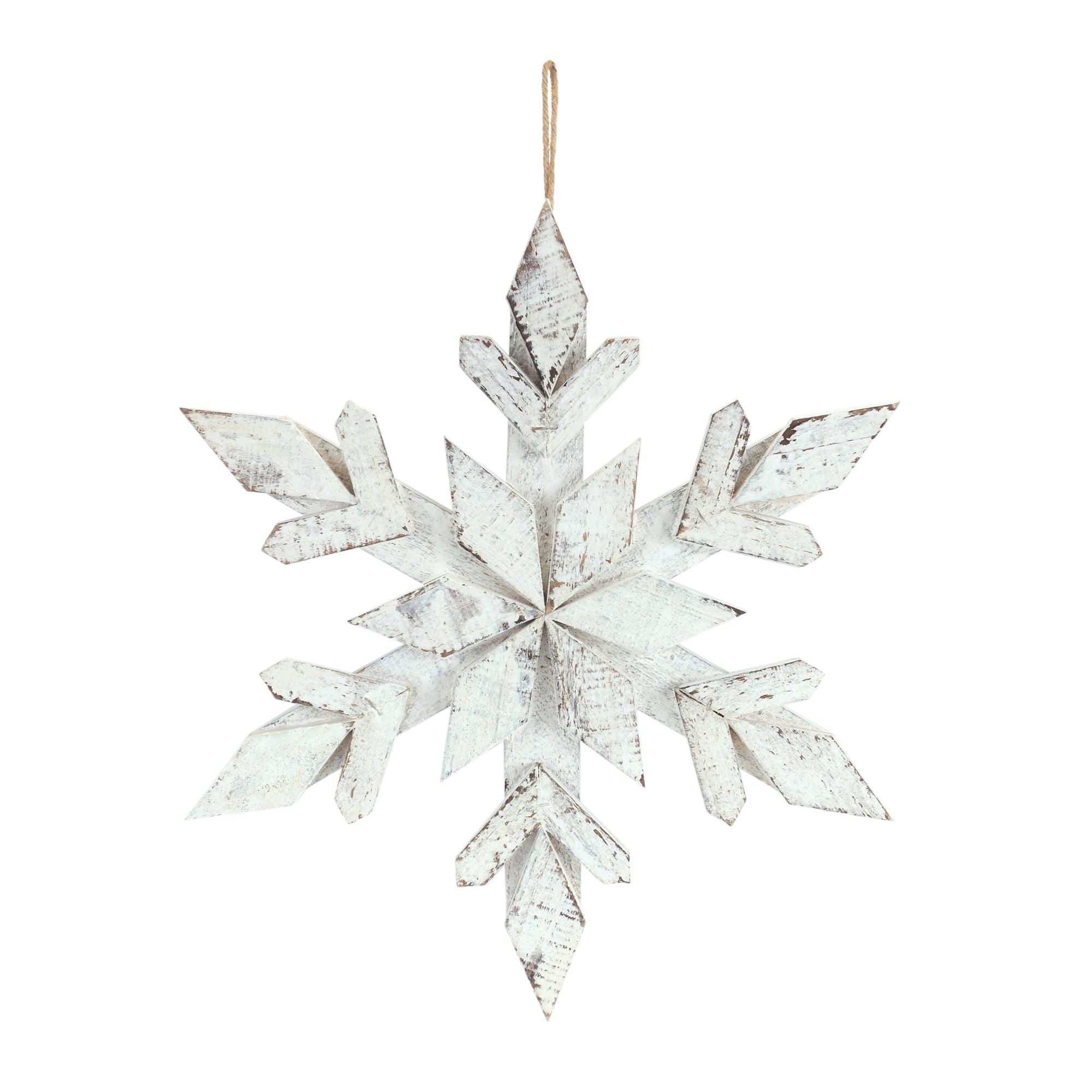 White Washed Wooden Snowflake Ornament (Set of 6)