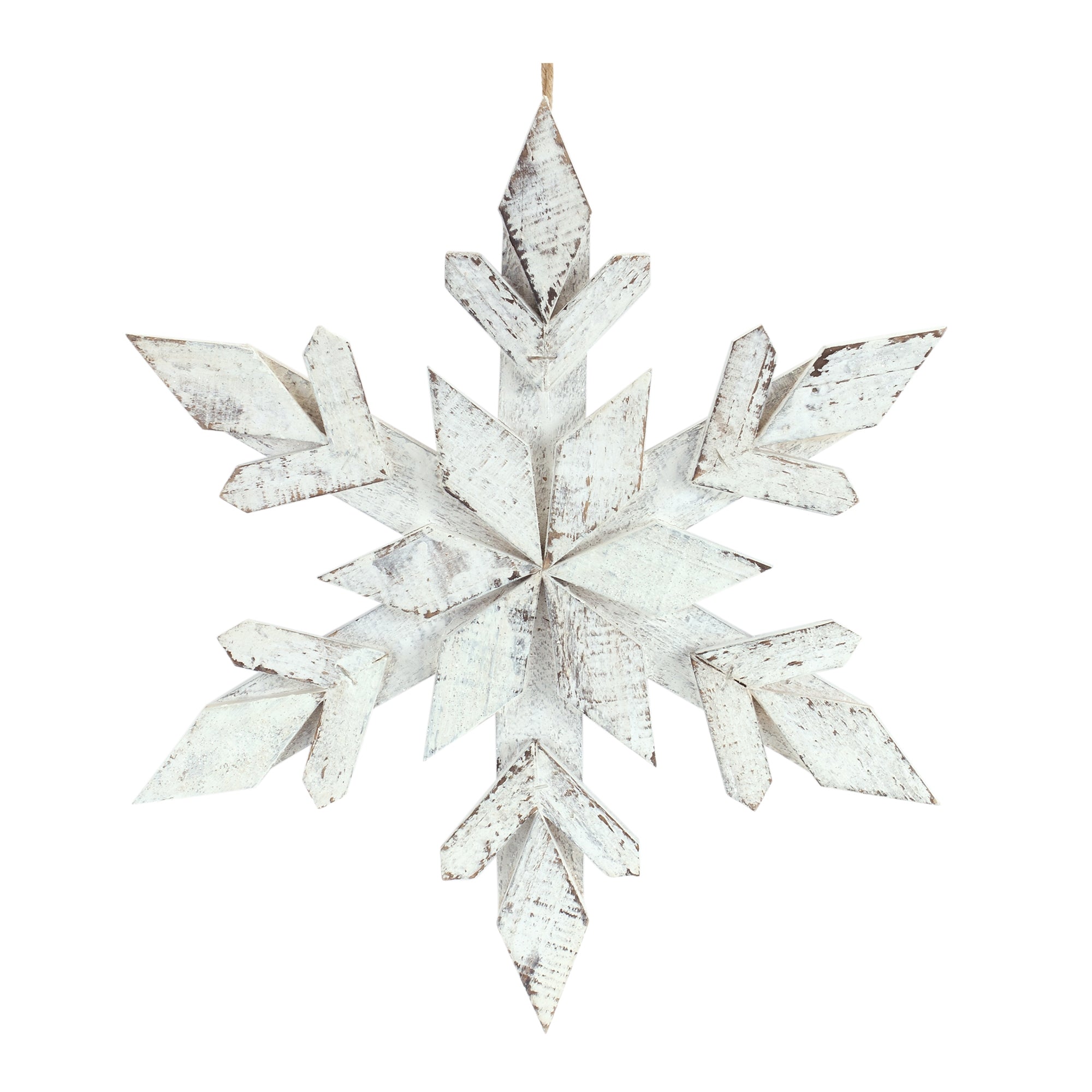 White Washed Wooden Snowflake Ornament (Set of 6)