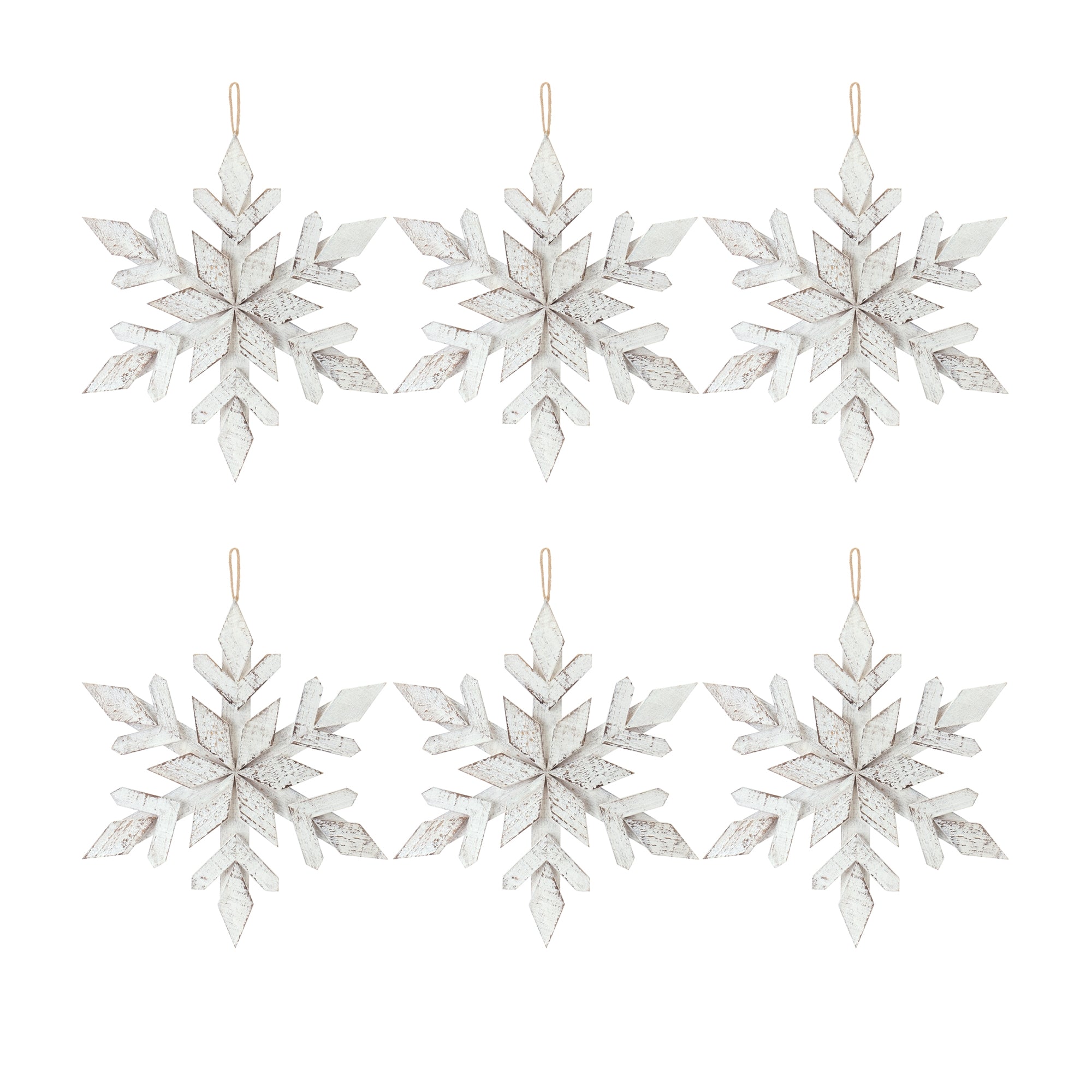 Large Wooden Snowflake Ornament (Set of 6)