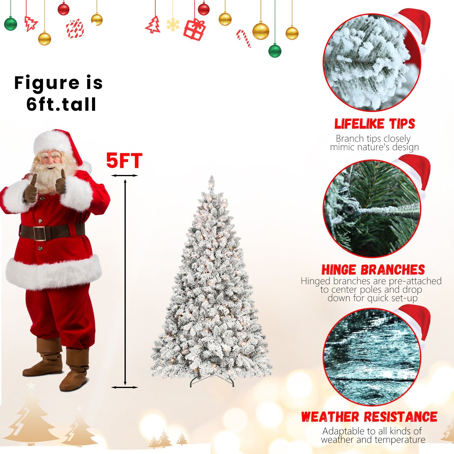 7.5FT Snow-Flocked Prelit Christmas Tree, Perfect for Home Decor.