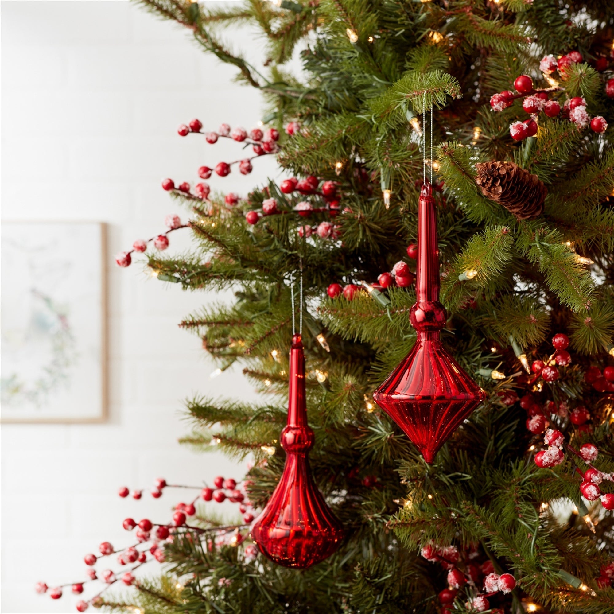 Modern Red Finial Drop Ornament (Set of 6)