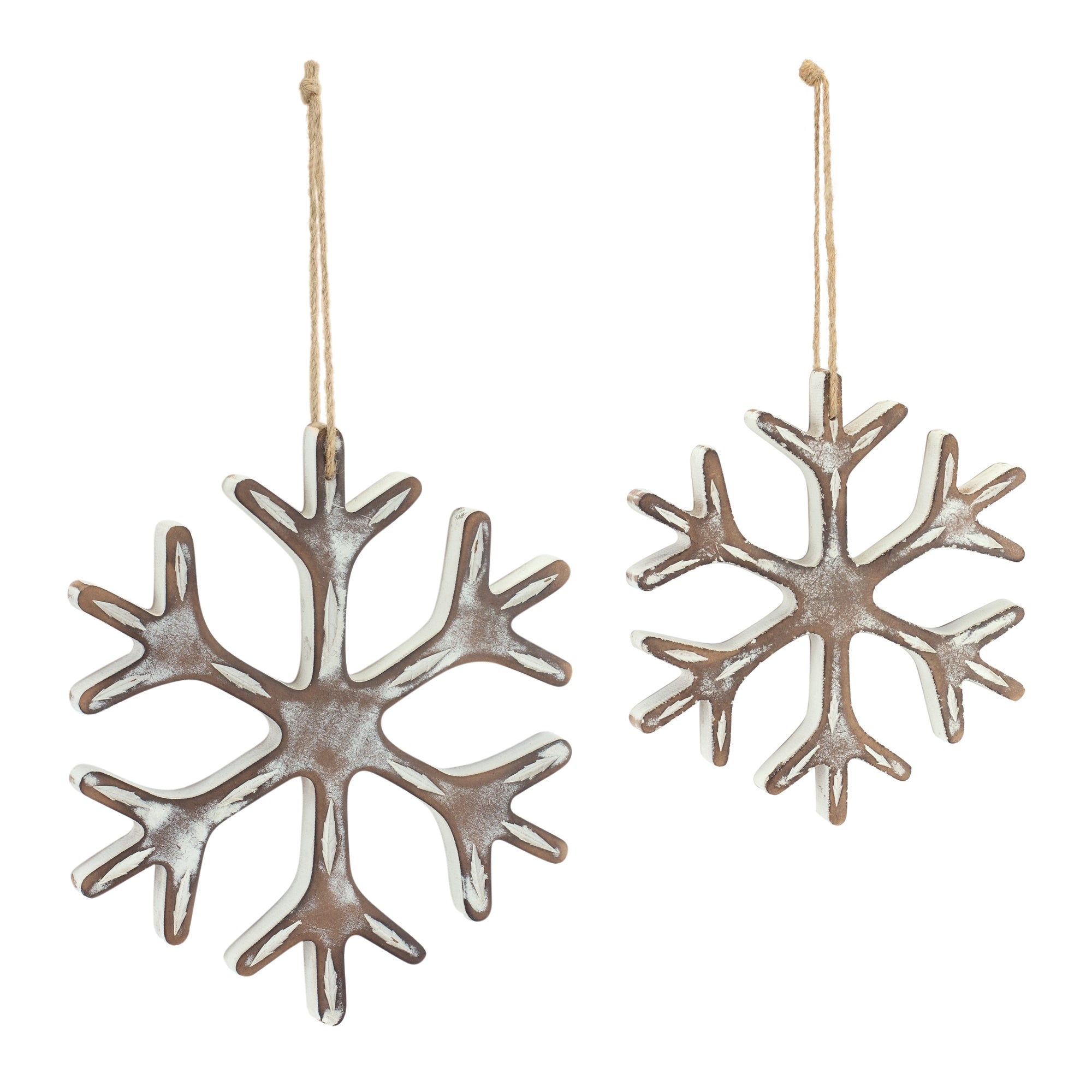 Wooden Snowflake Ornament with White Washed Finish (Set of 12)