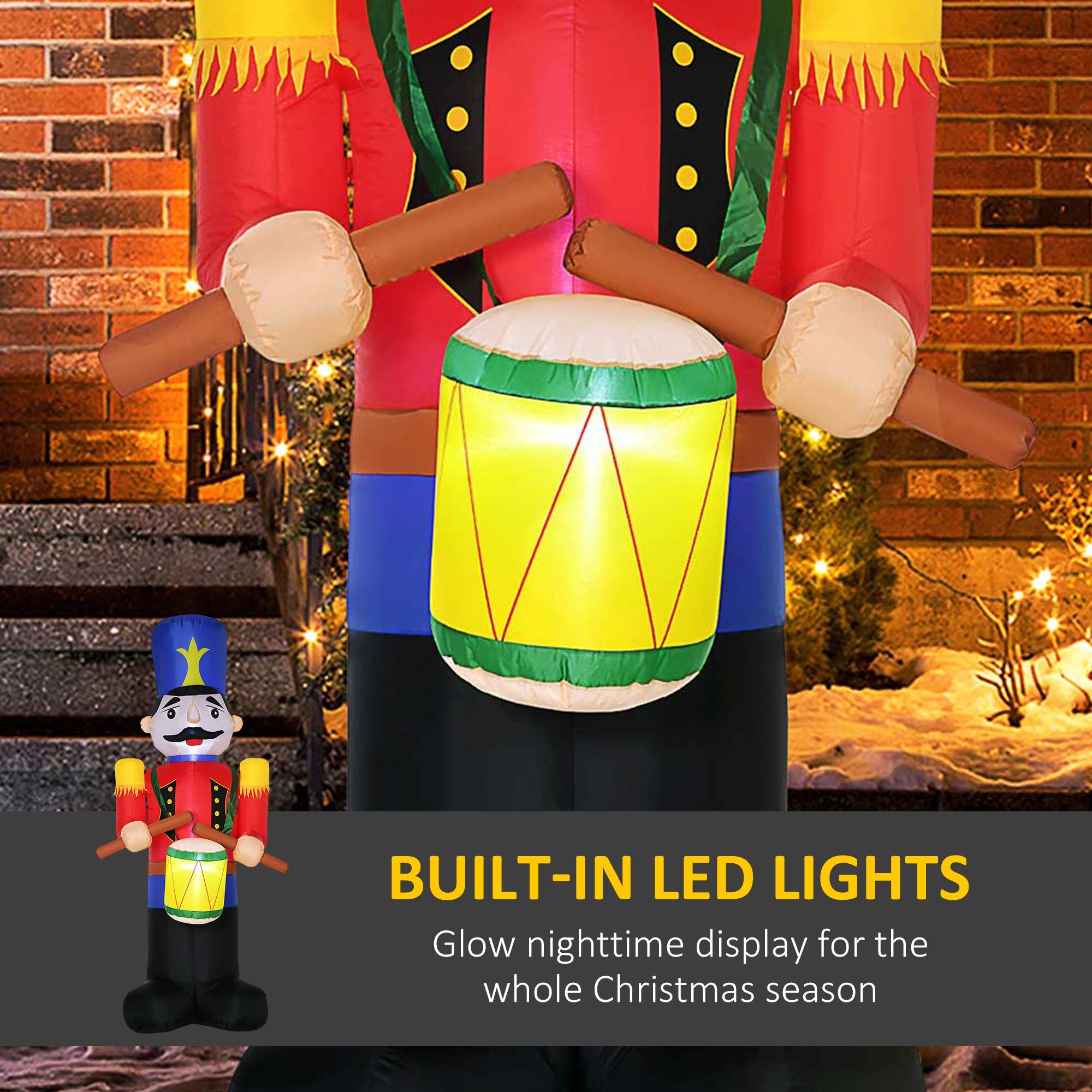 8ft Nutcracker Toy Soldier with Drum, Blow-Up Yard  Decor with LED Lights Display