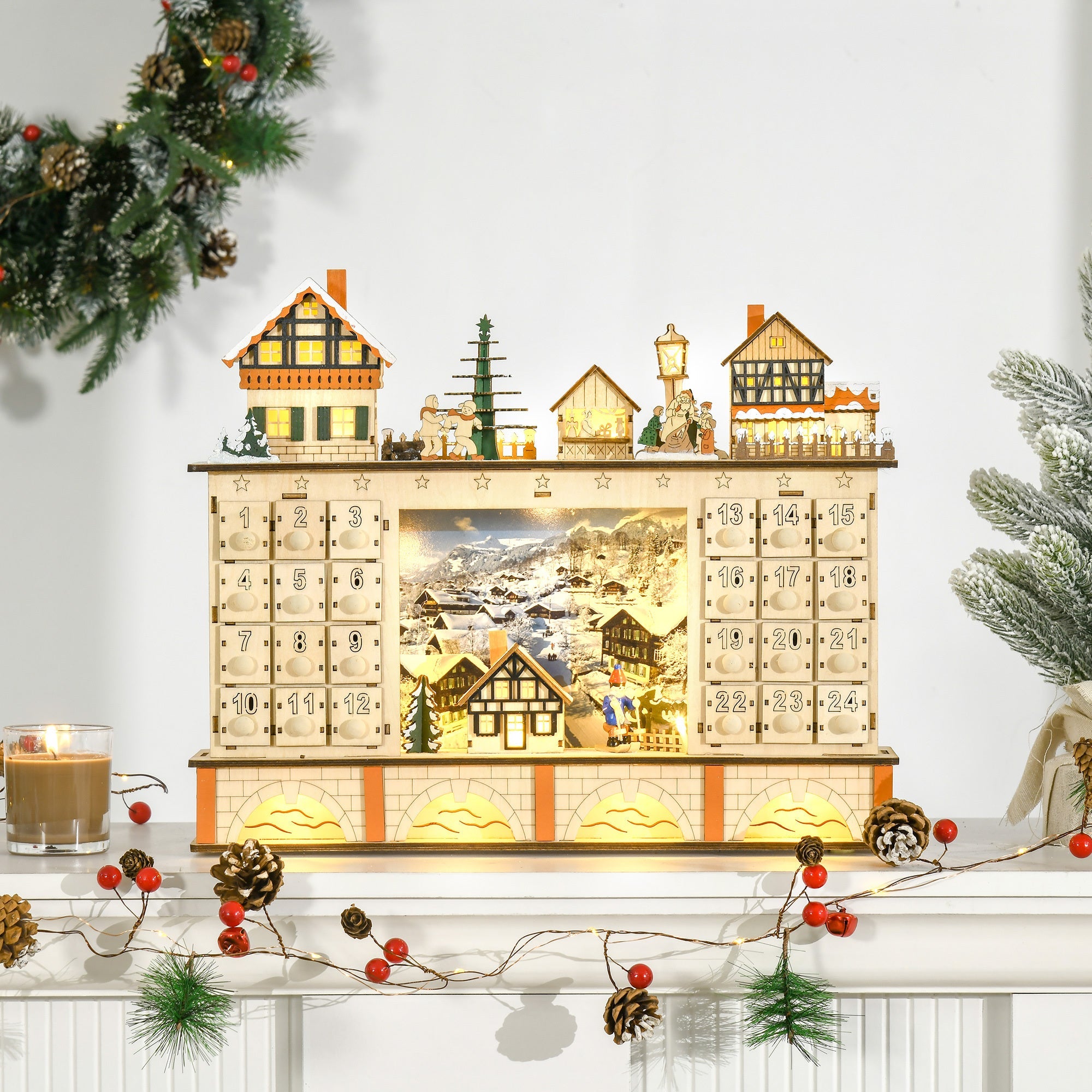 Light Up Table Xmas Wooden Store Christmas Advent Calendar