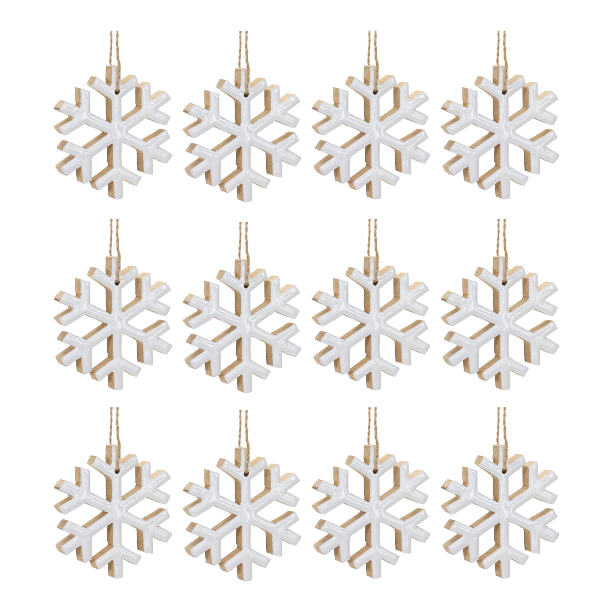 White Wood Snowflake Ornament (Set of 12)