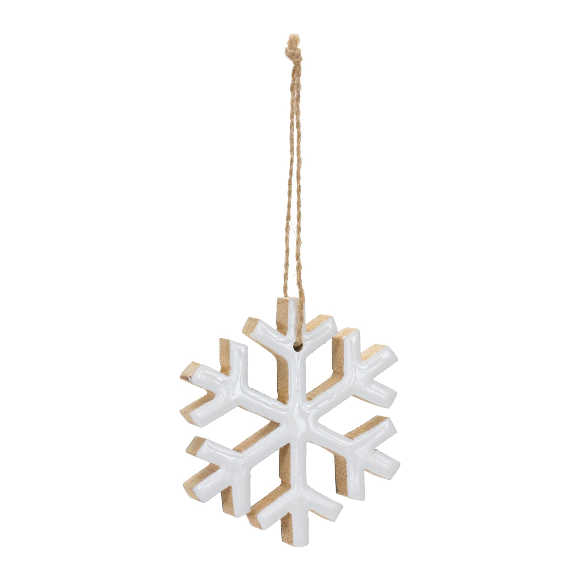 White Wood Snowflake Ornament (Set of 12)