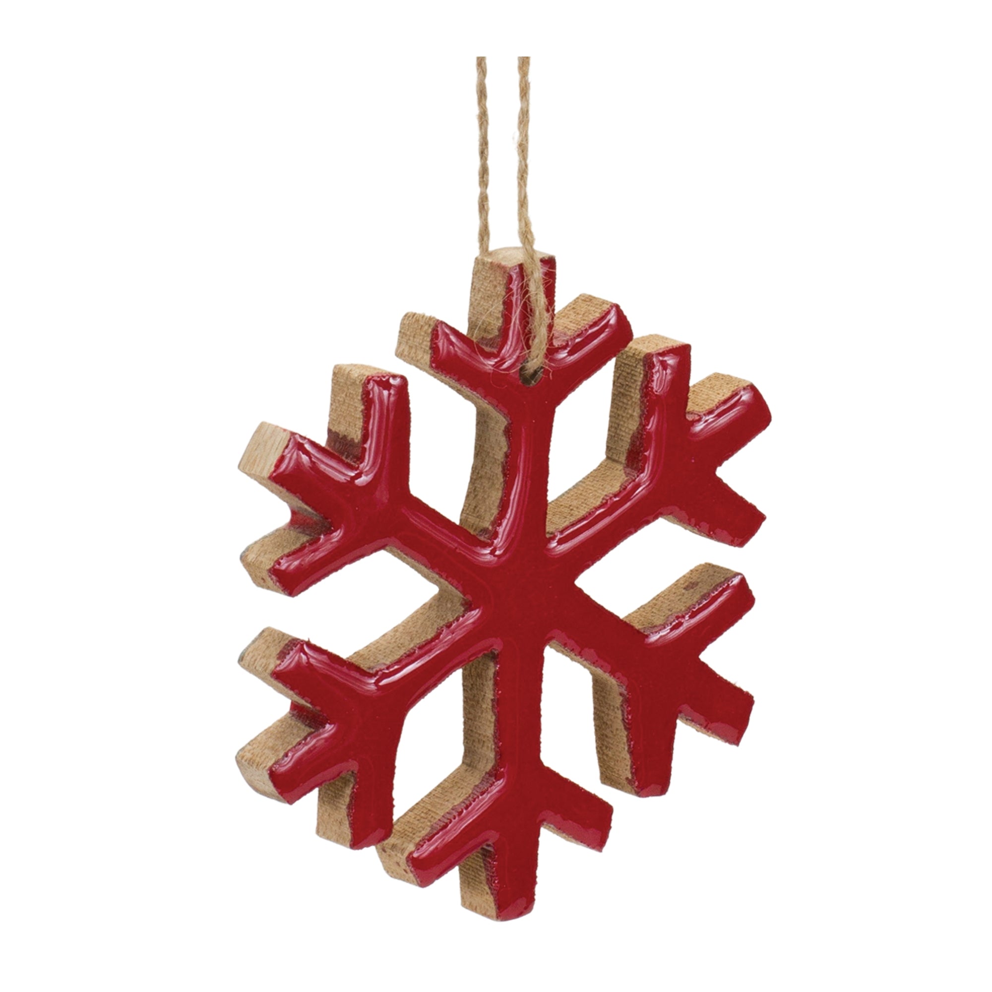 Red Wood Snowflake Ornament (Set of 12)