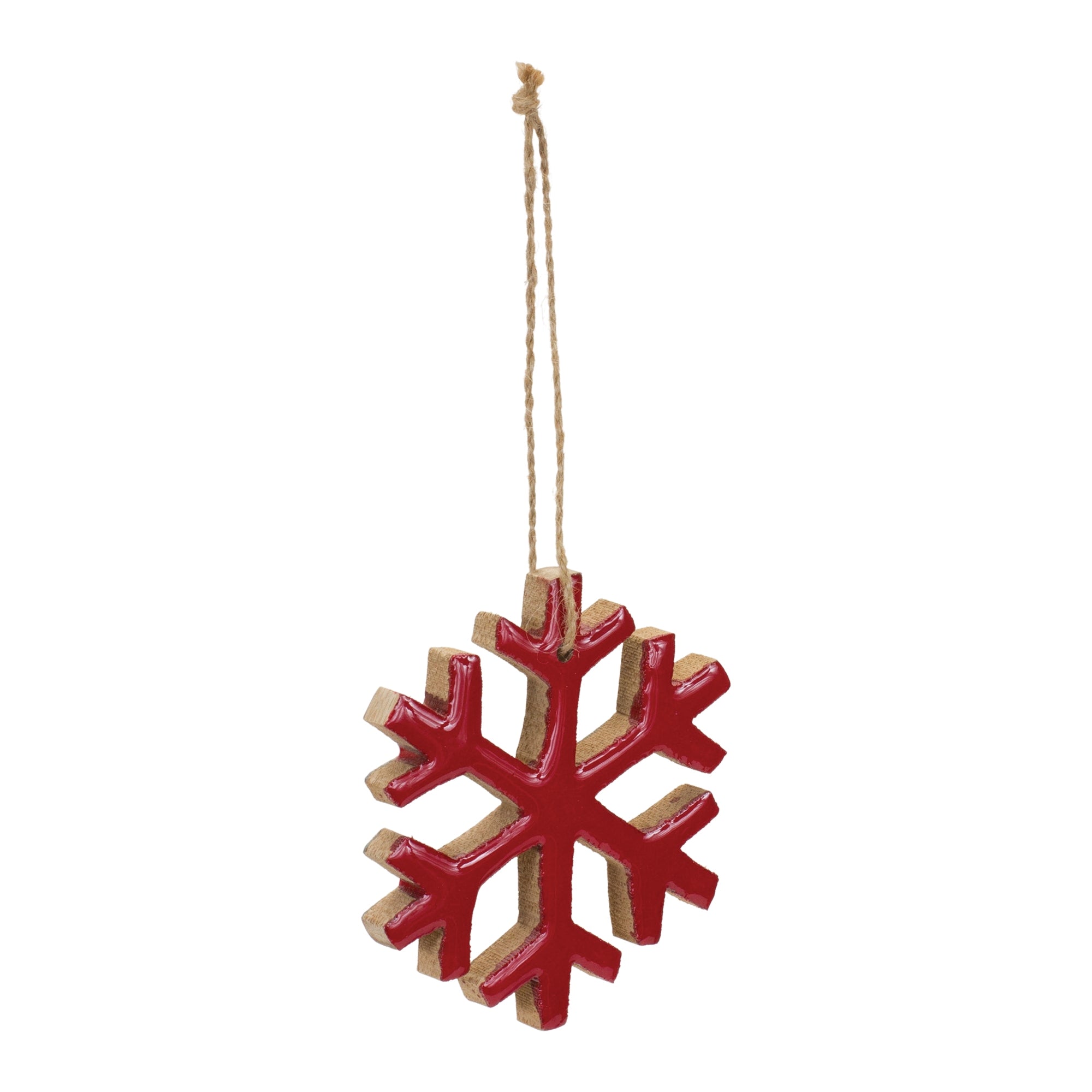 Red Wood Snowflake Ornament (Set of 12)