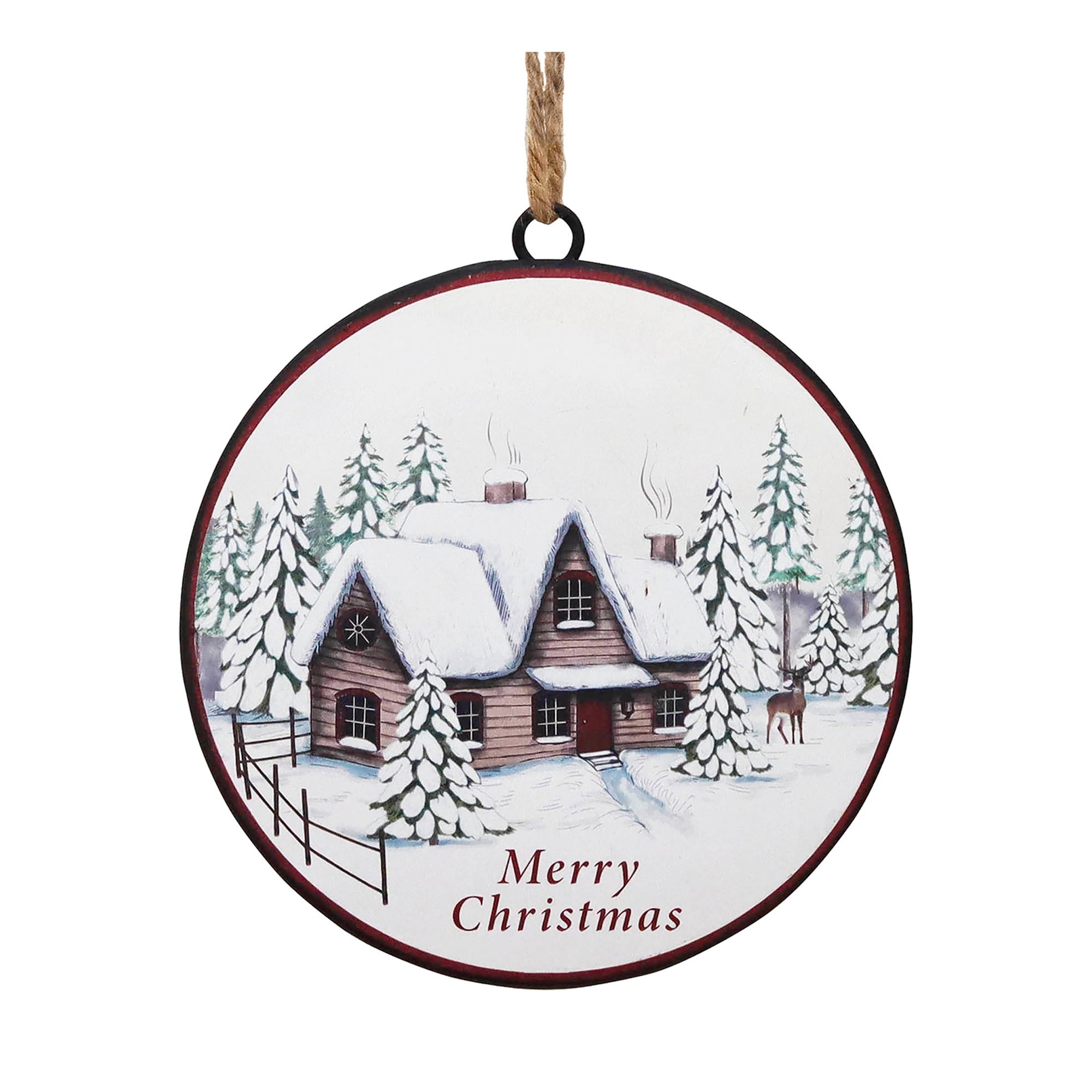 Woodland Winter Cabin Disc Ornament (Set of 12)