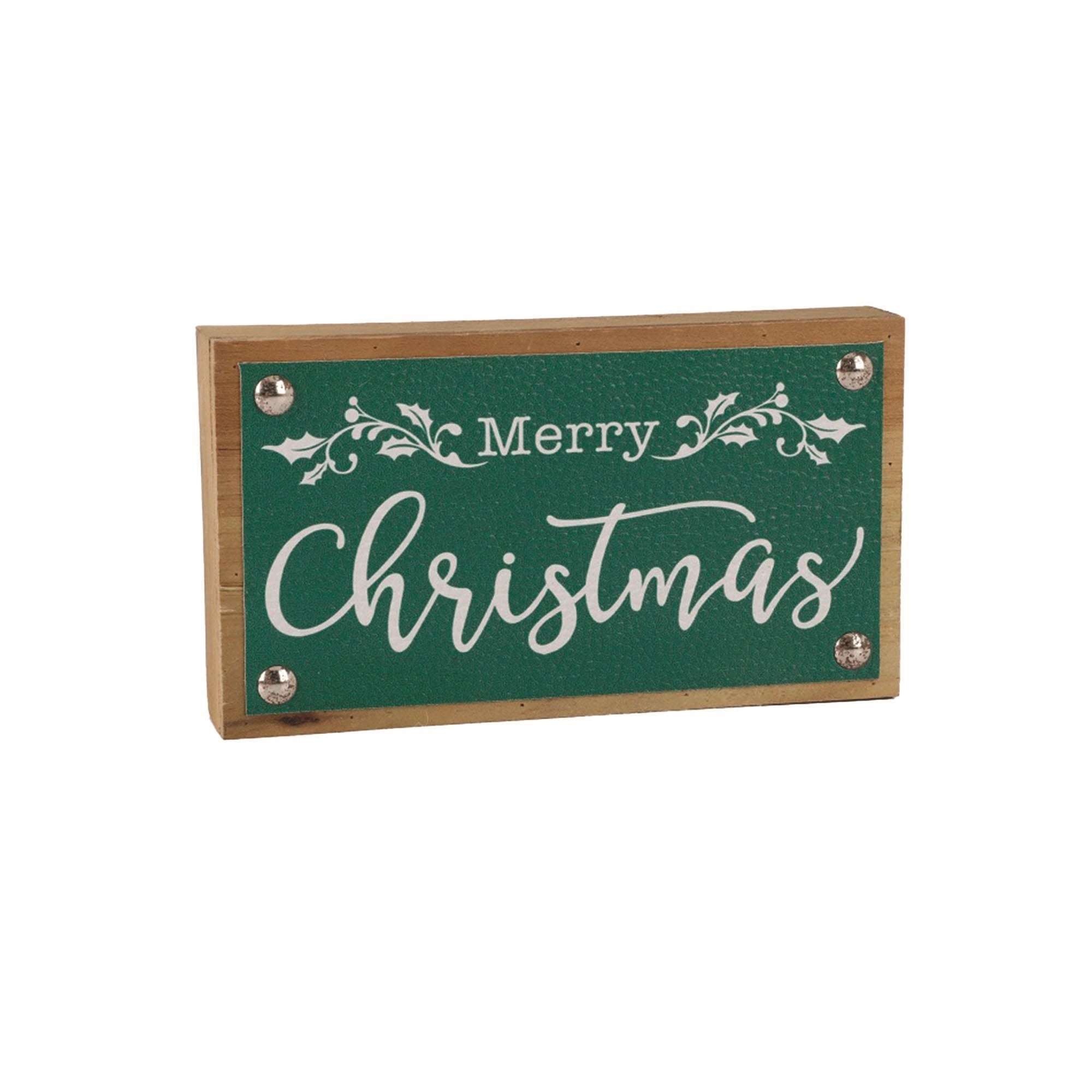 Merry Christmas Sign with Faux Leather Accent (Set of 2)