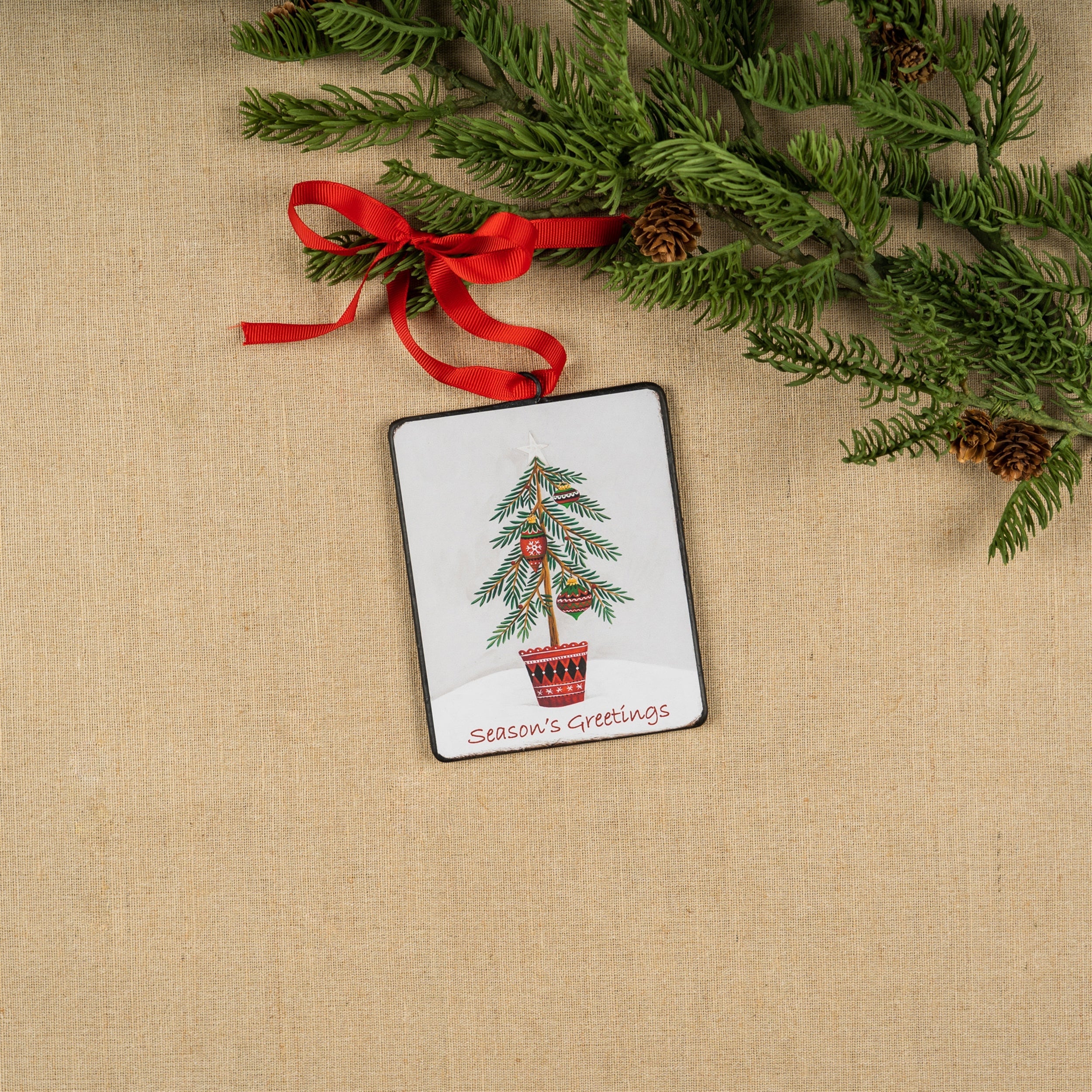 Seasons Greetings Pine Tree Ornament (Set of 12)