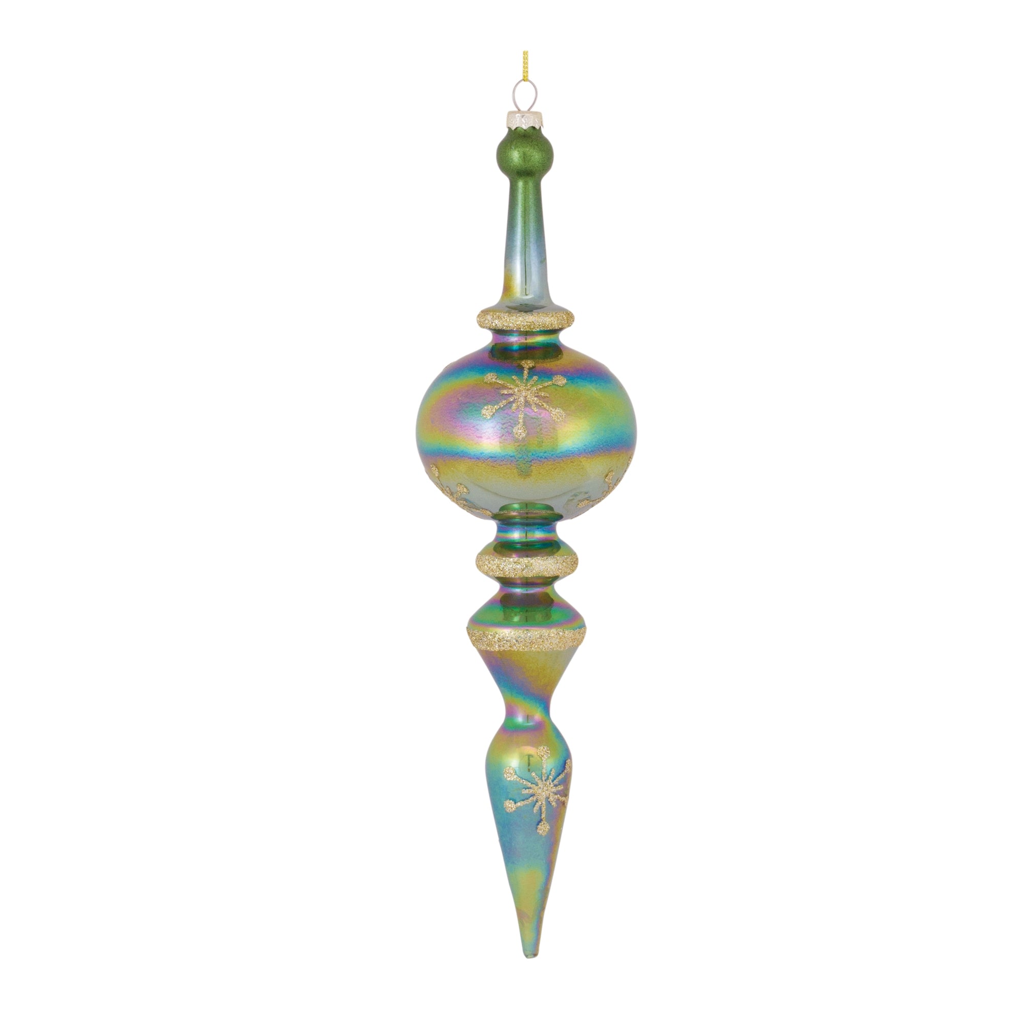 Green Irredescent Glass Finial Drop Ornament (Set of 6)