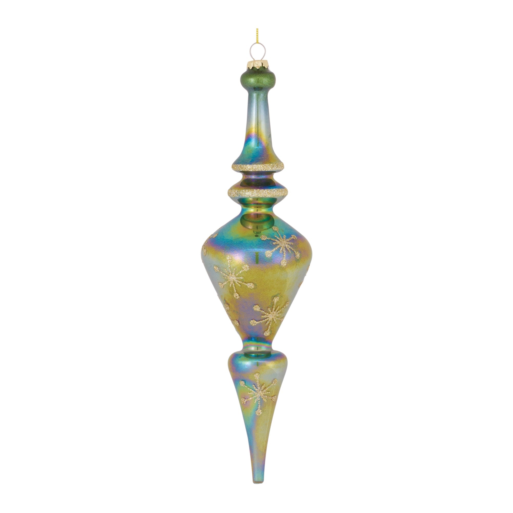 Green Irredescent Glass Finial Drop Ornament (Set of 6)