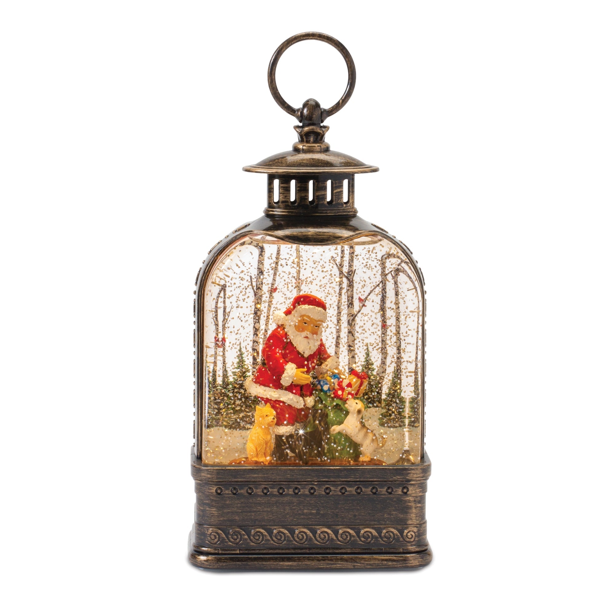 LED Snow Globe Lantern with Santa and Dog 11.25"H