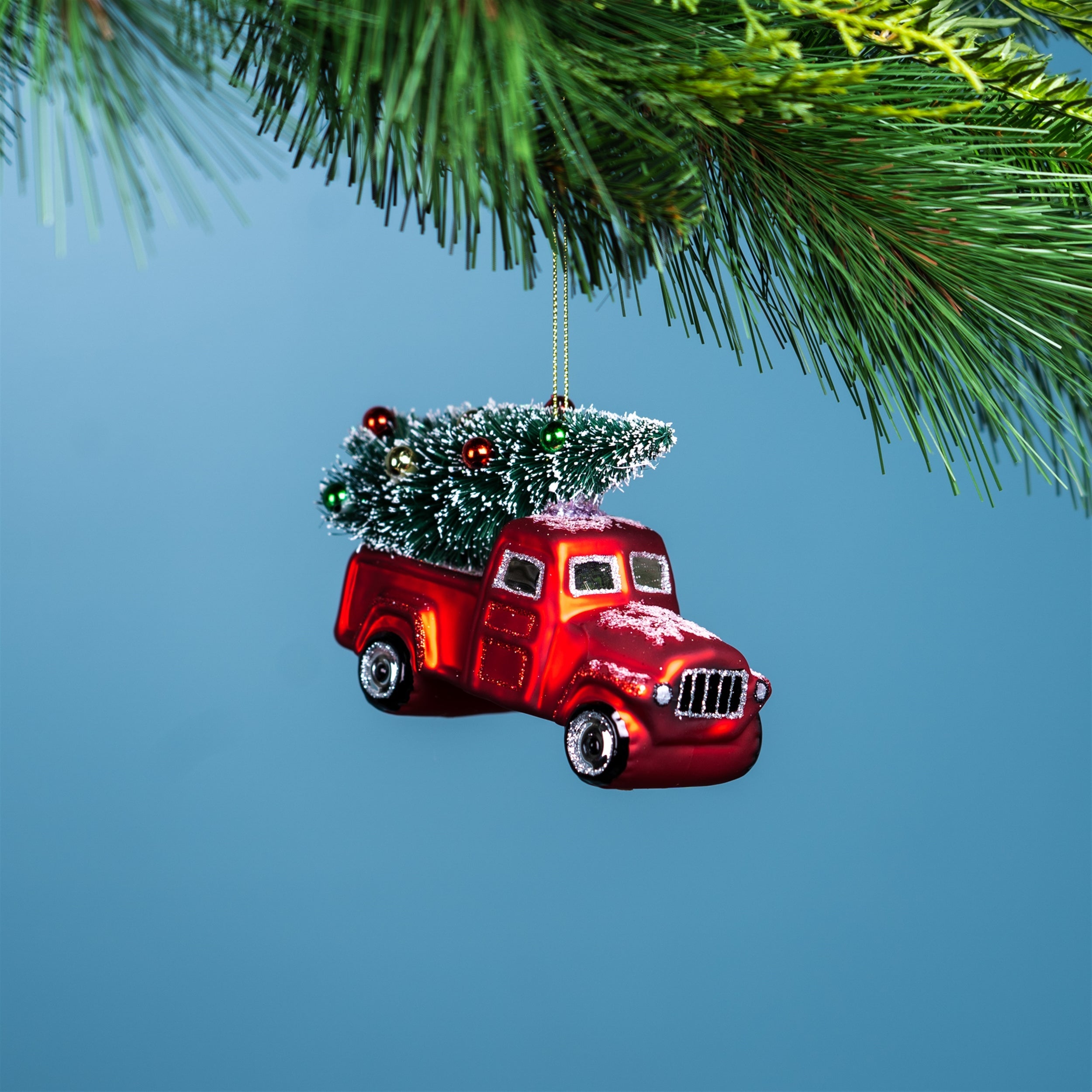 Glittered Glass Pickup Truck Ornament (Set of 6)