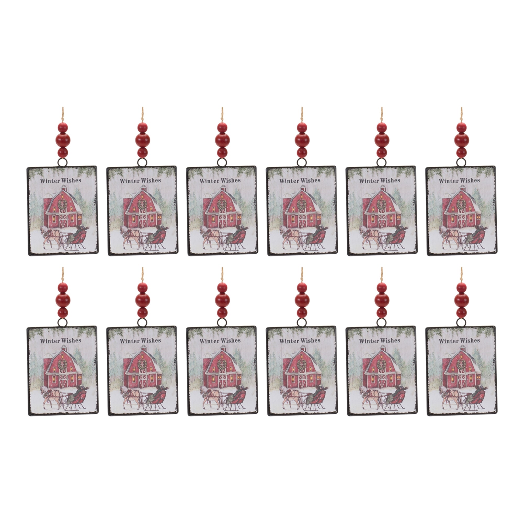 Glass Winter Wishes Barn Ornament (Set of 12)