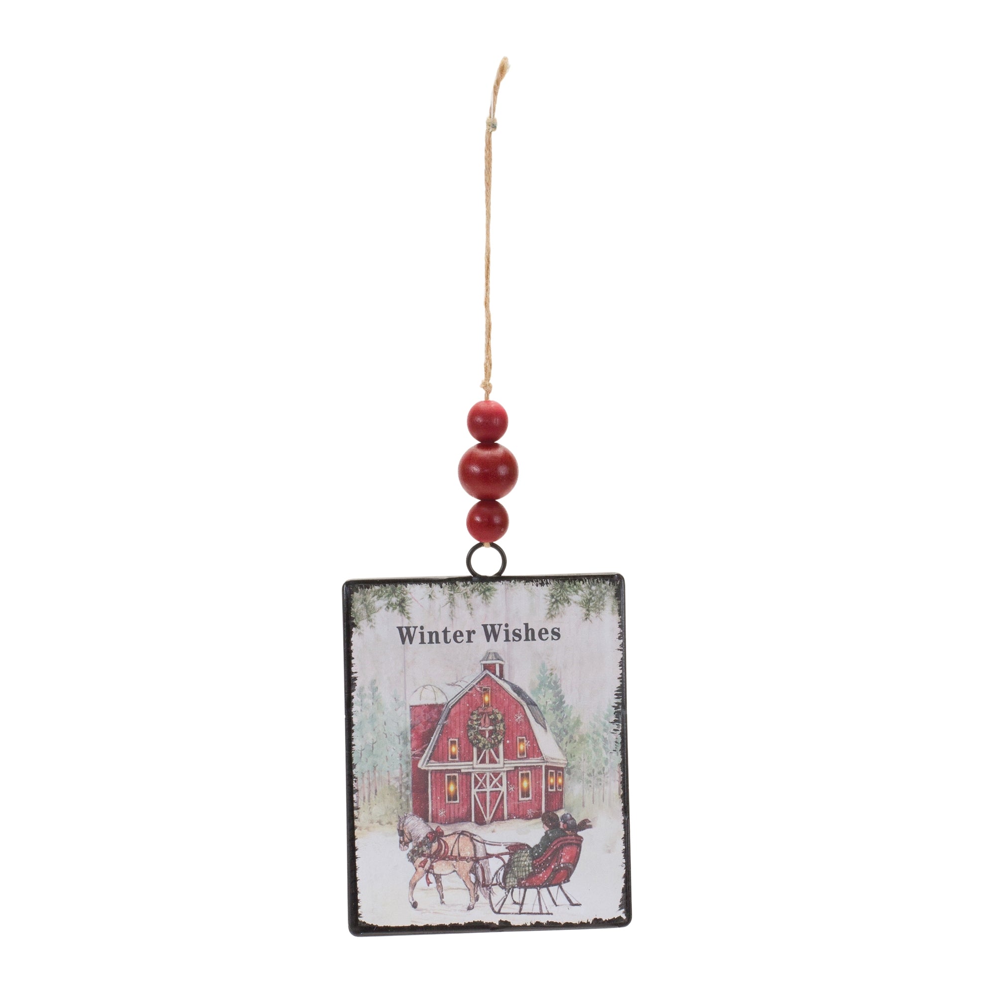 Glass Winter Wishes Barn Ornament (Set of 12)