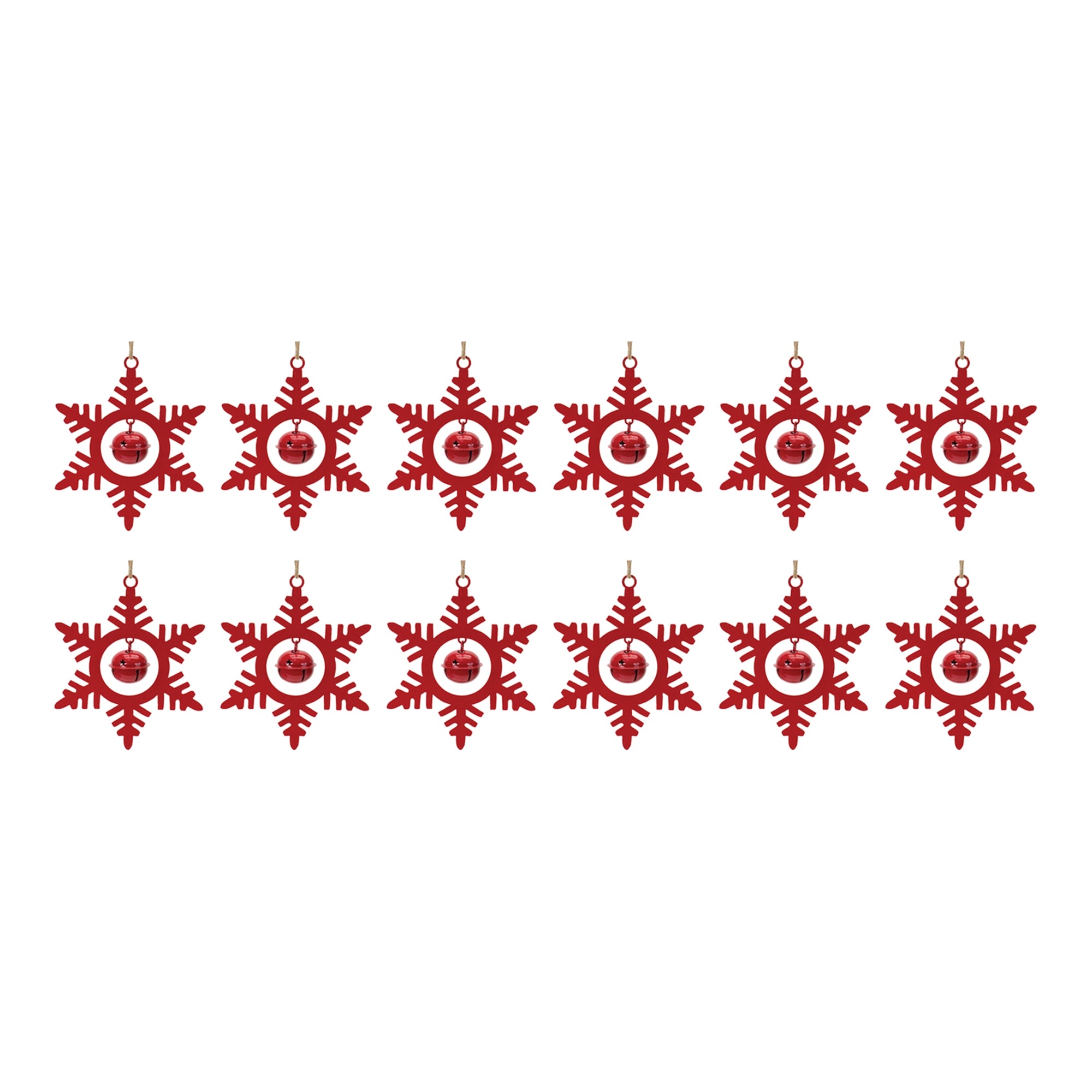 Metal Snowflake with Bell Ornament (Set of 12)