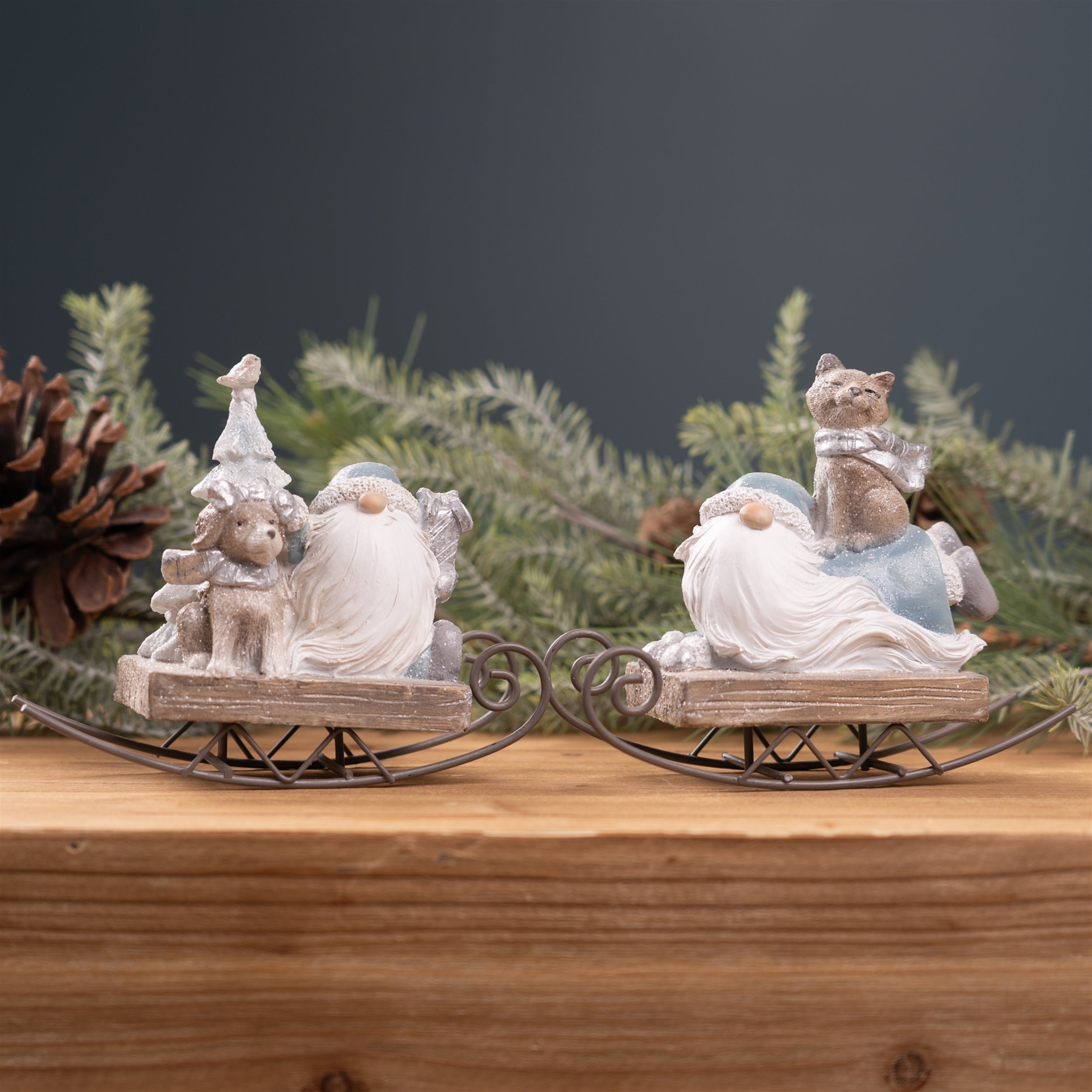 Gnome on Sled Figurine (Set of 2)