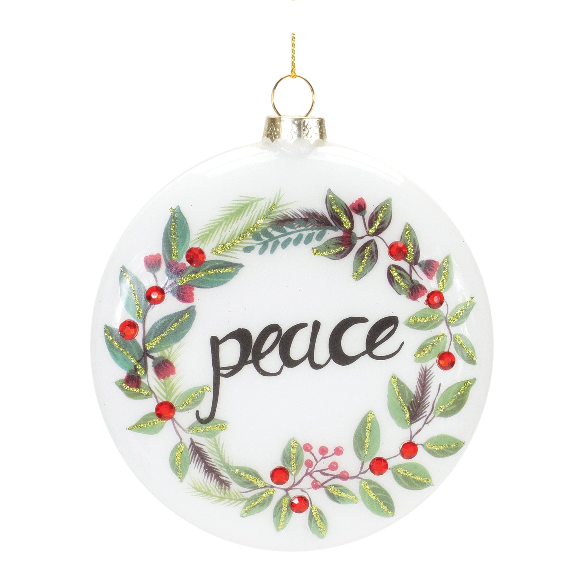 Peace and Noel Wreath Disc Ornament (Set of 12)