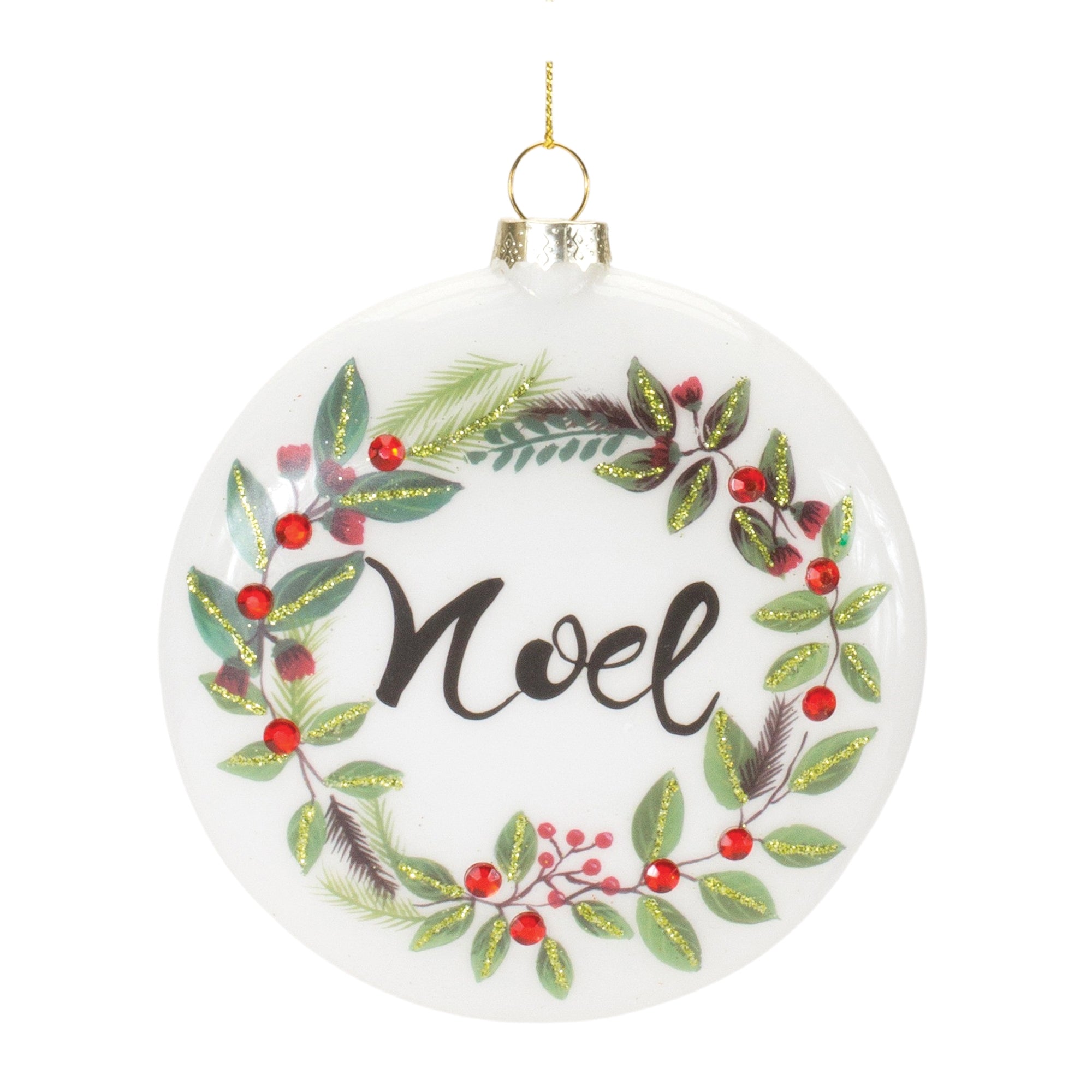 Peace and Noel Wreath Disc Ornament (Set of 12)