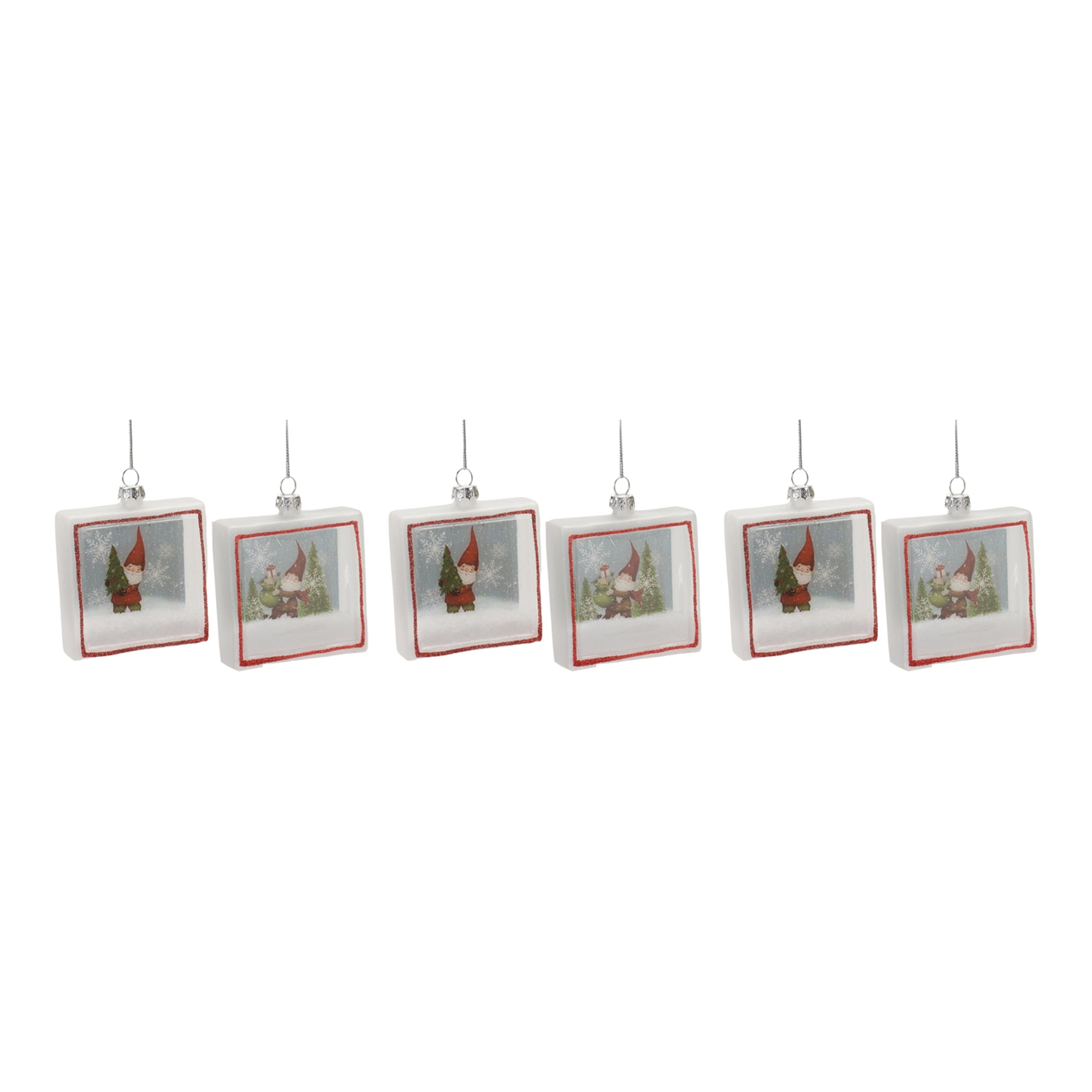 Glass Gnome Shadow Box Ornament (Set of 6)