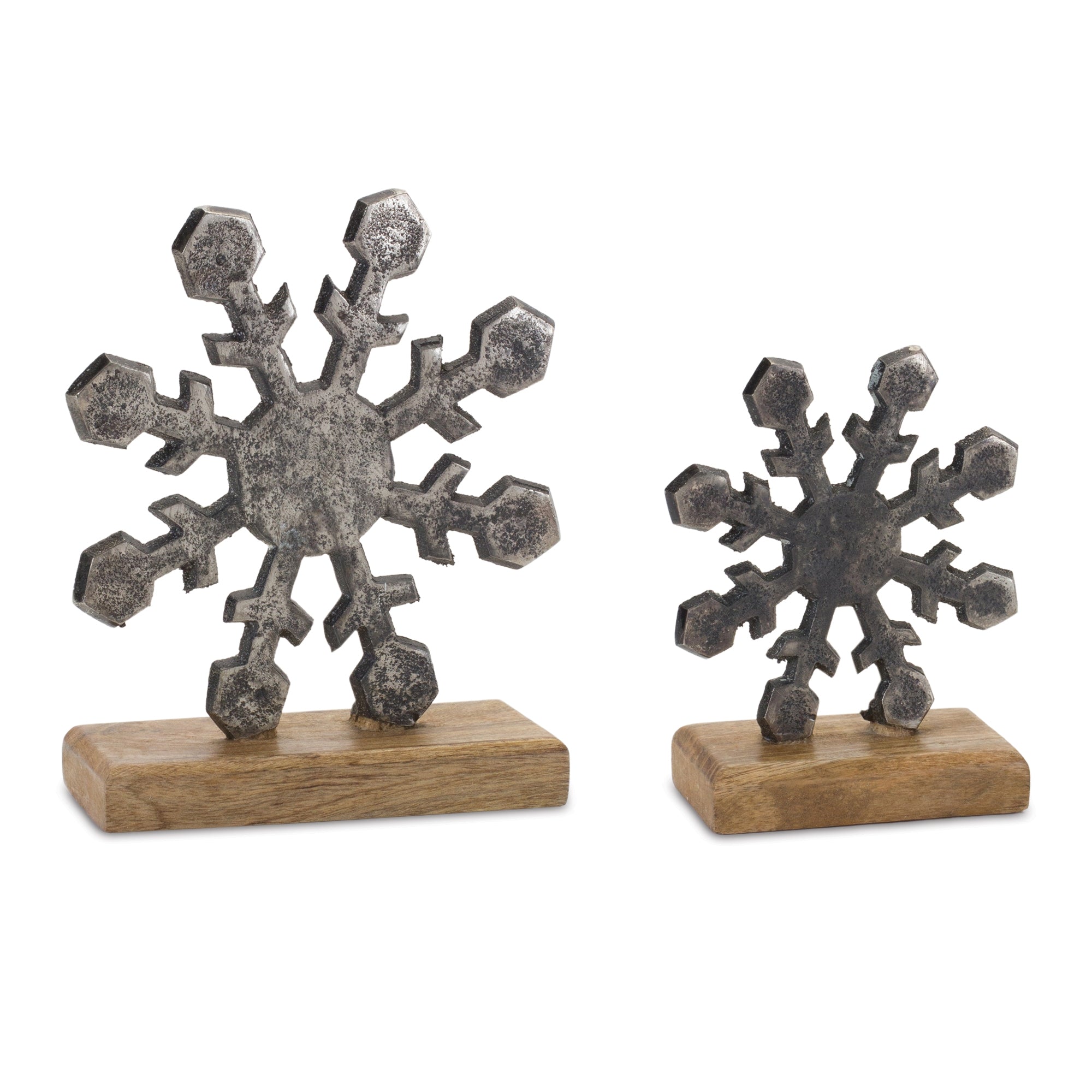 Metal Snowflake on Wood Base (Set of 6)