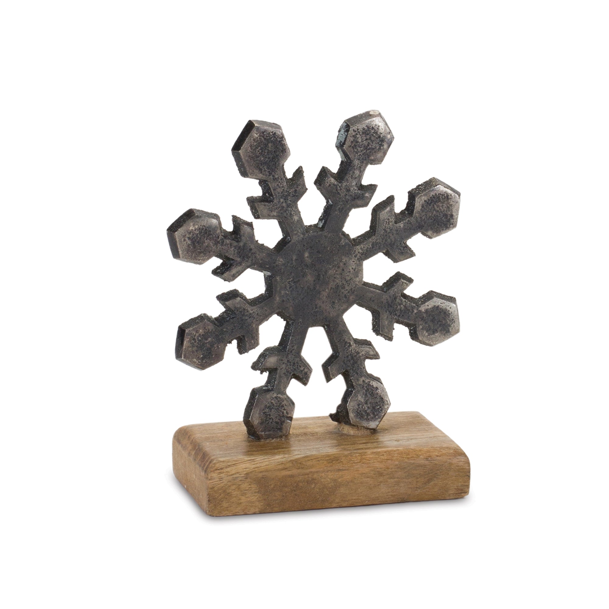 Metal Snowflake on Wood Base (Set of 6)