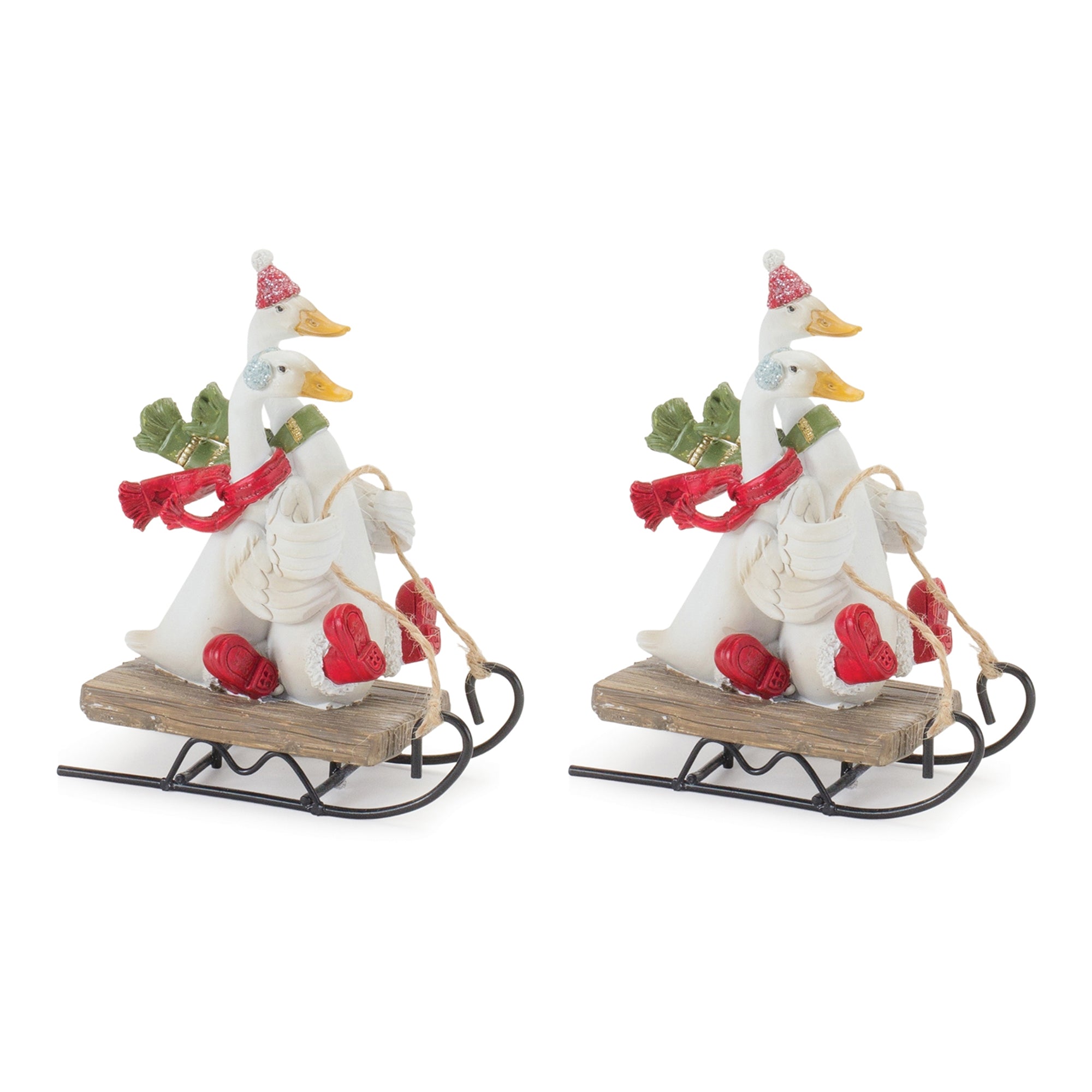 Sledding Holiday Goose Figurine (Set of 4)