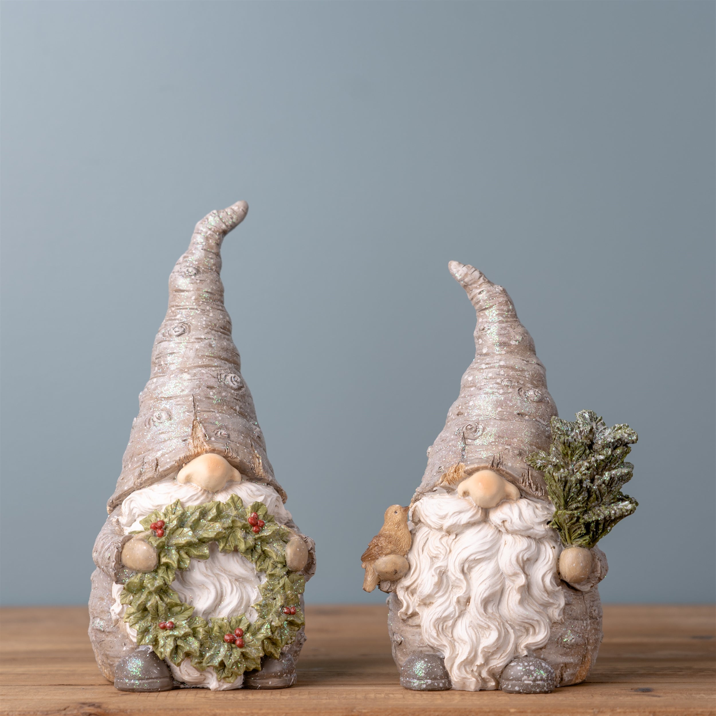 Pine Tree Trunk Gnome with Wreath Accent (Set of 2)