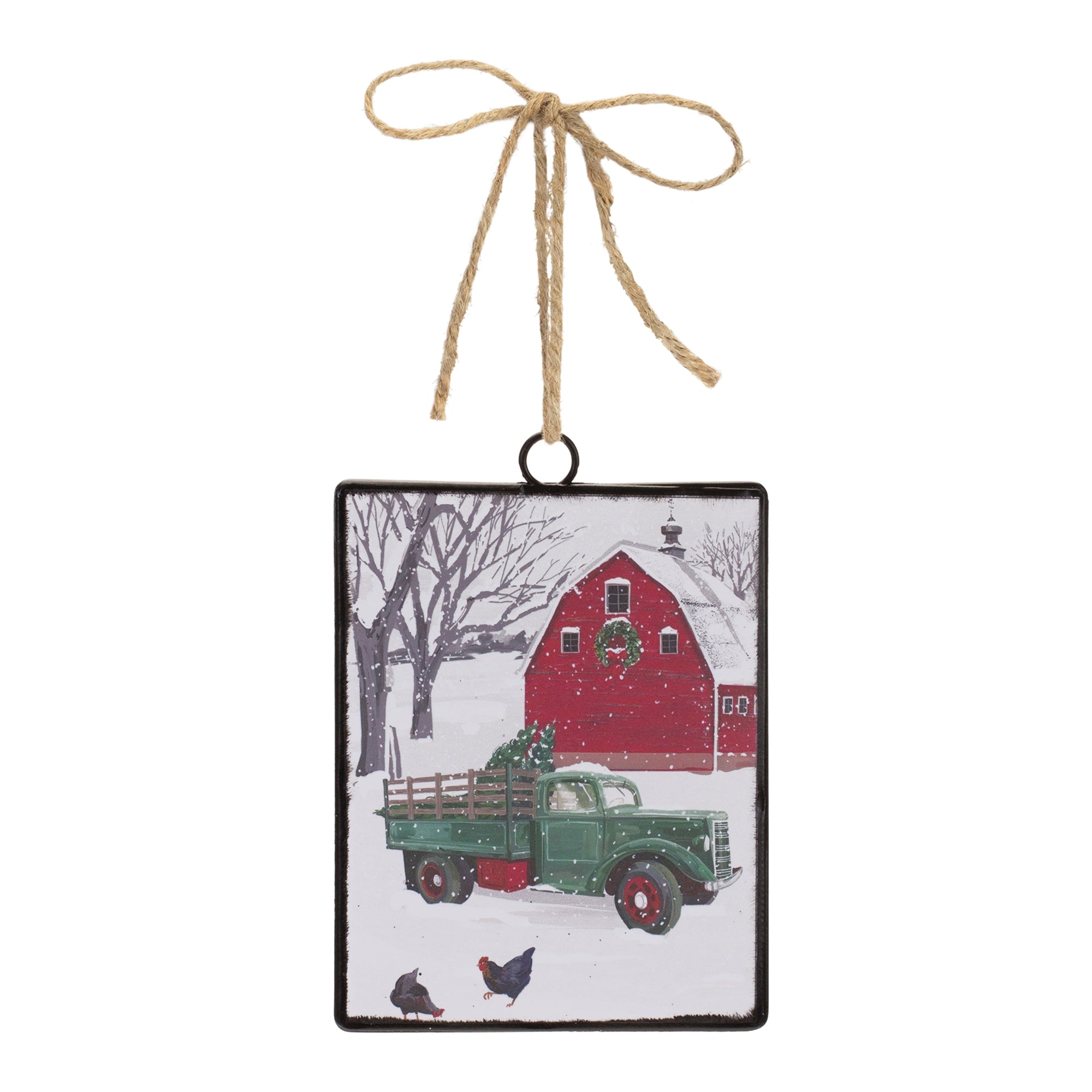 Glass Truck and Barn Ornament (Set of 12)