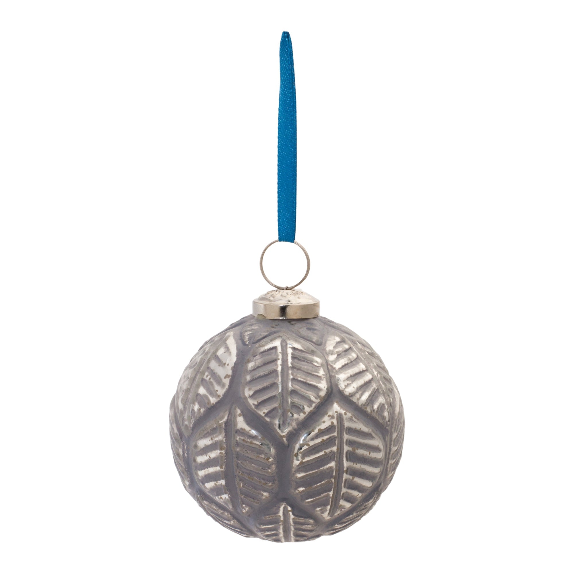 Etched Leaf Glass Ball Ornament (Set of 6)