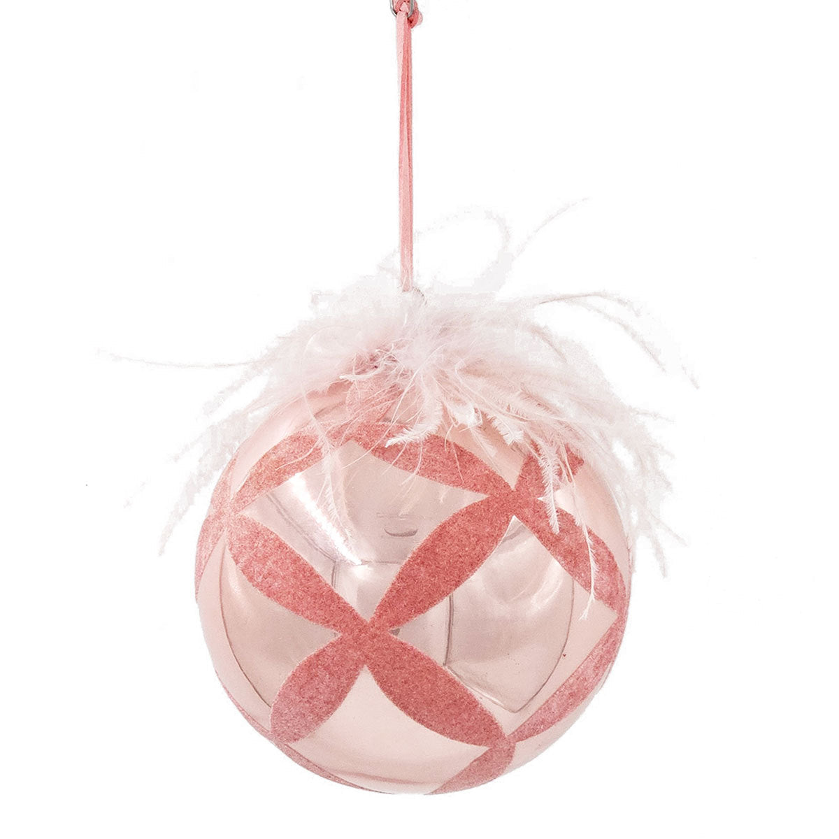 Clear with Pink  Christmas Ball Ornaments, Set of 4