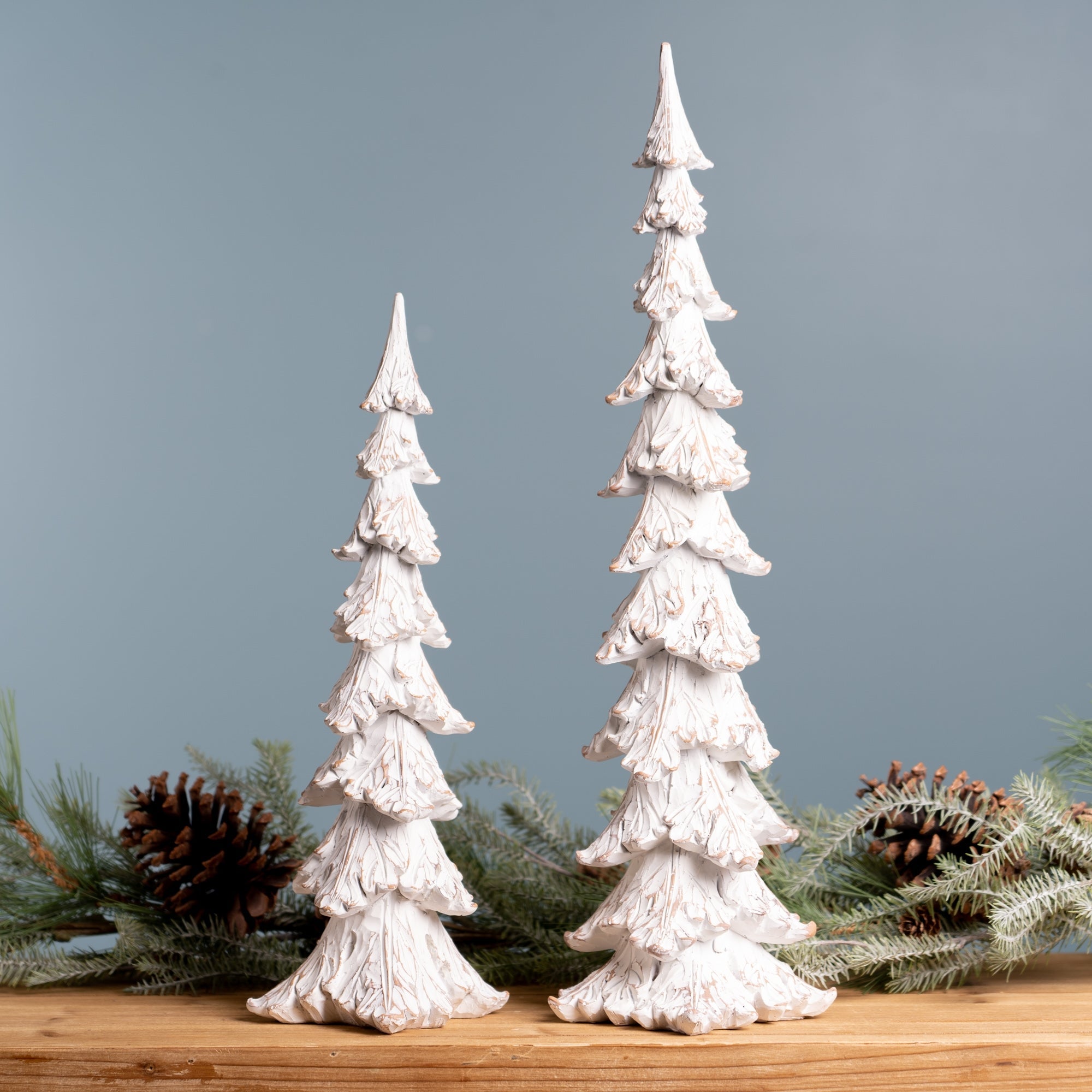 White Washed Pine Tree (Set of 2)