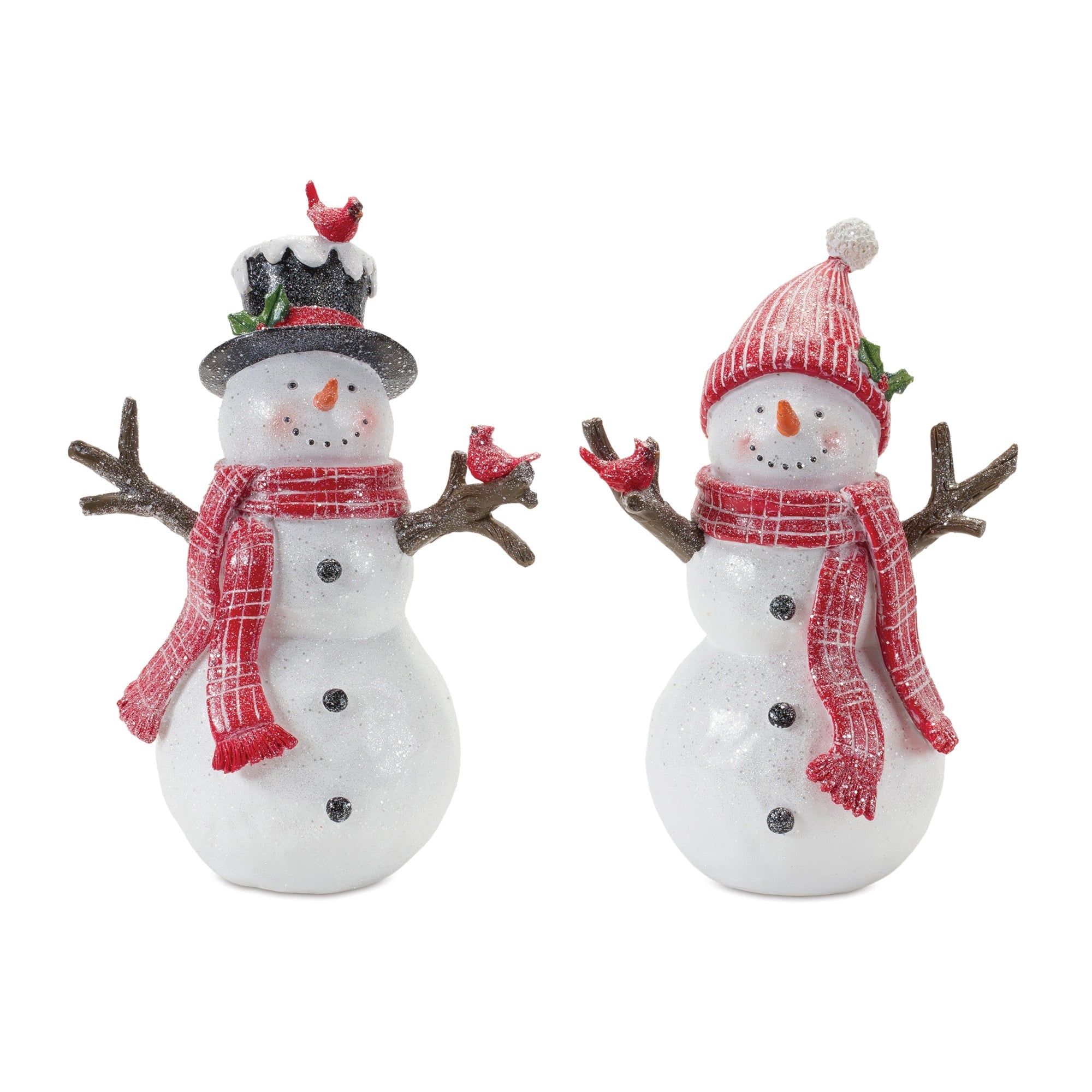 Snowman with Cardinal Birds Figurine (Set of 2)